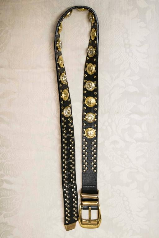 1990s Versace Leather Belt With Gold Lion Studs at 1stDibs