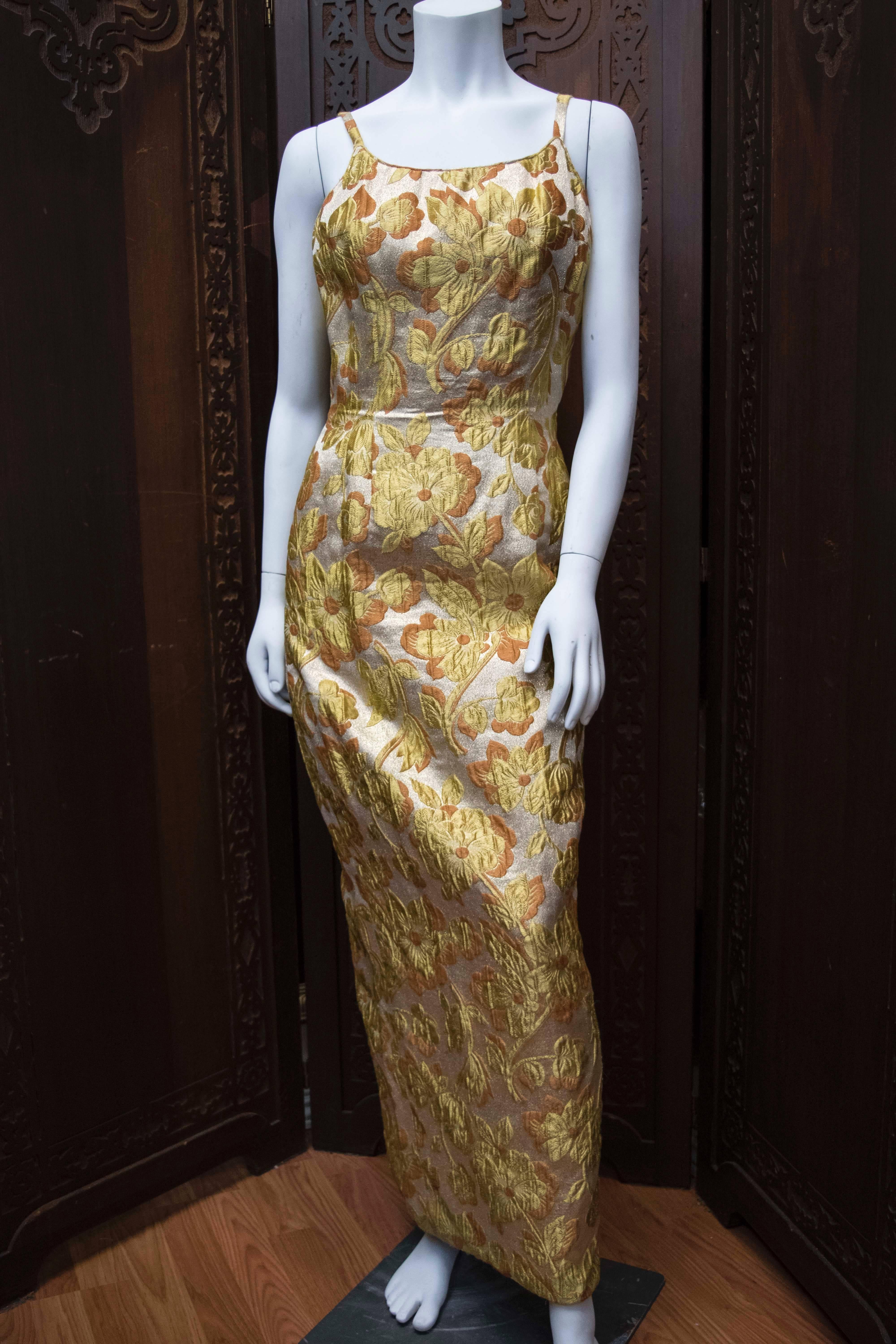 Brown Mr Blackwell 1960s Gold Brocade Evening Dress and Coat