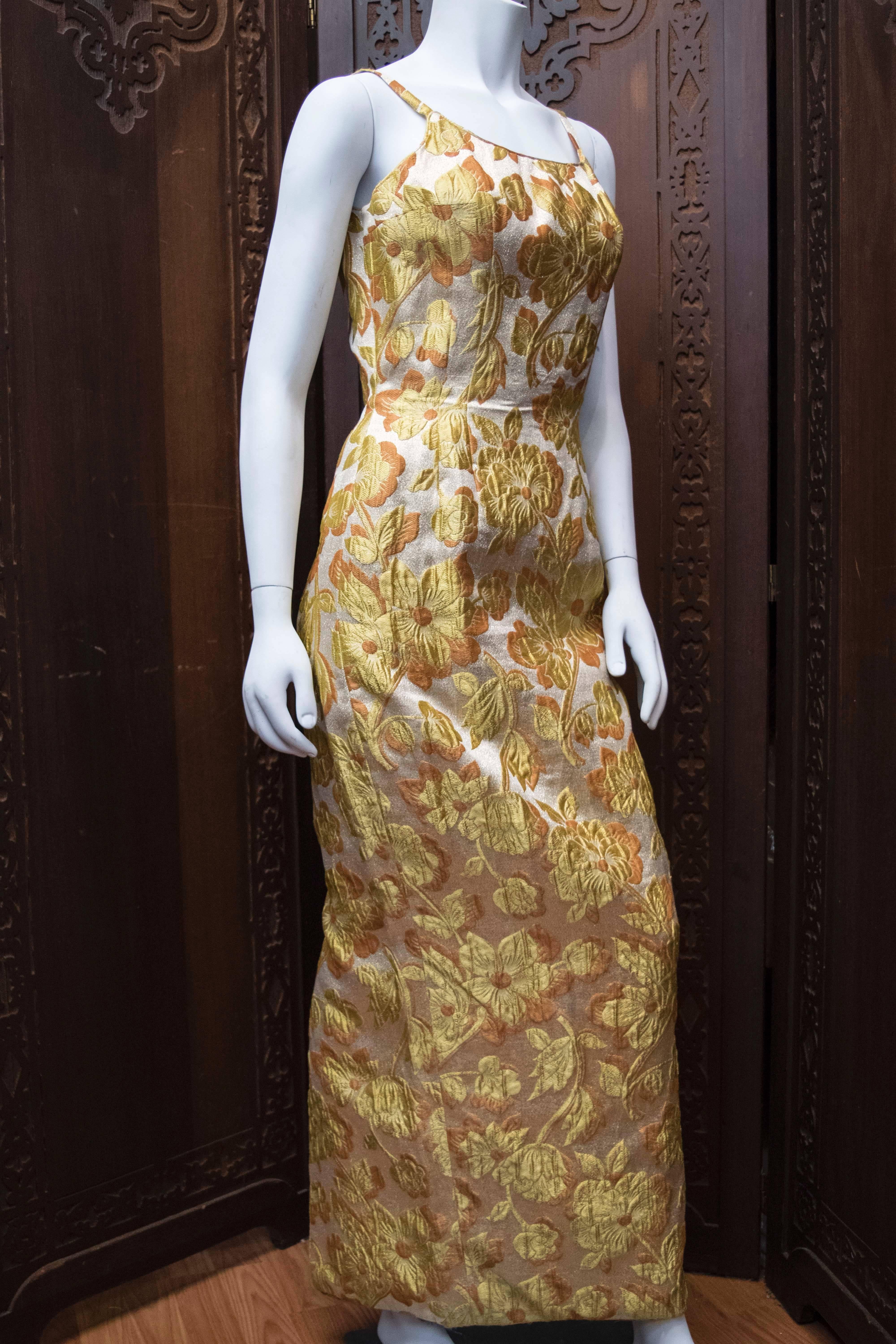 Mr Blackwell 1960s Gold Brocade Evening Dress and Coat In Excellent Condition In San Francisco, CA
