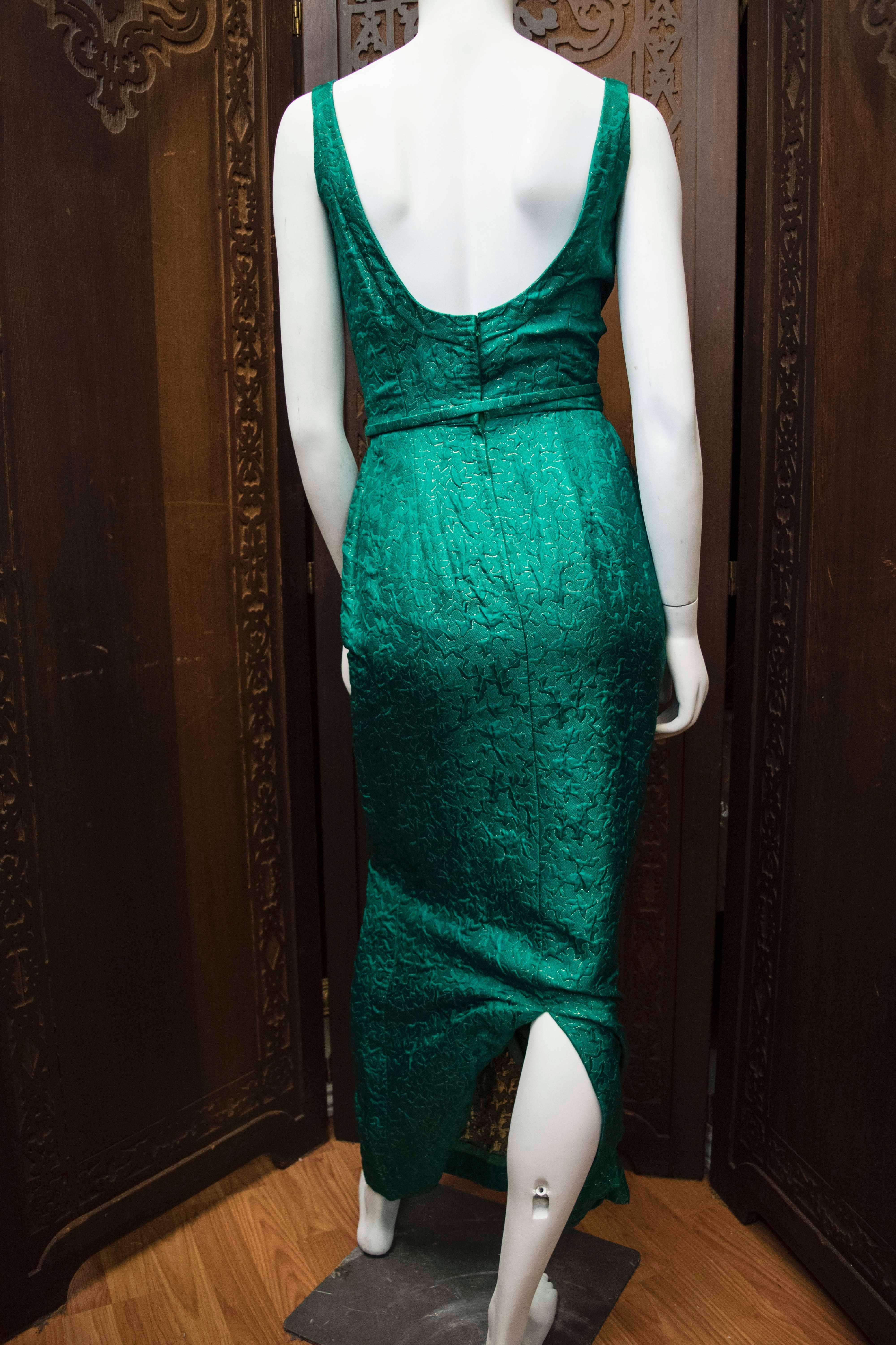 1960s Green Brocade Dress and Coat. 5