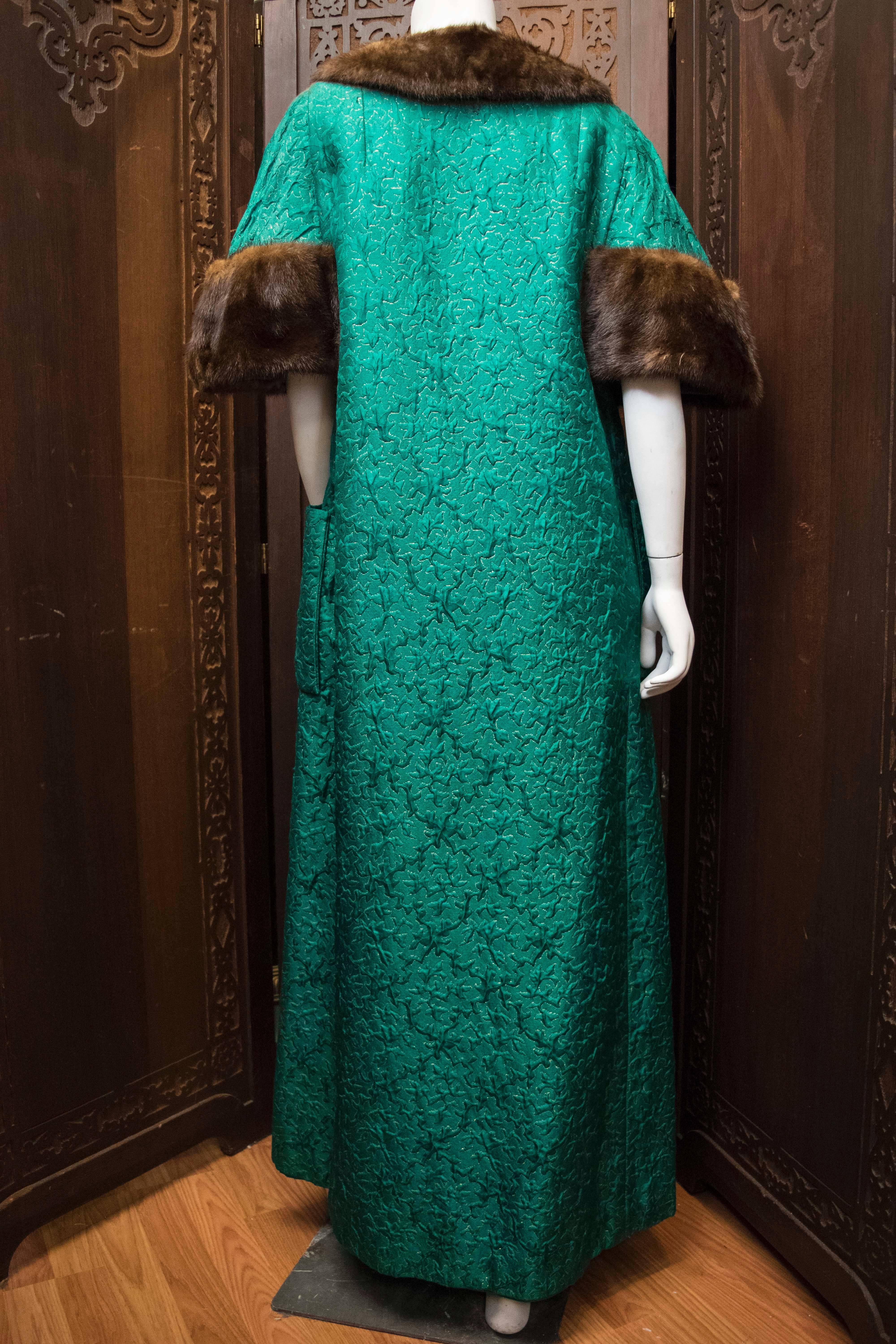 1960s Green Brocade Dress and Coat. 2