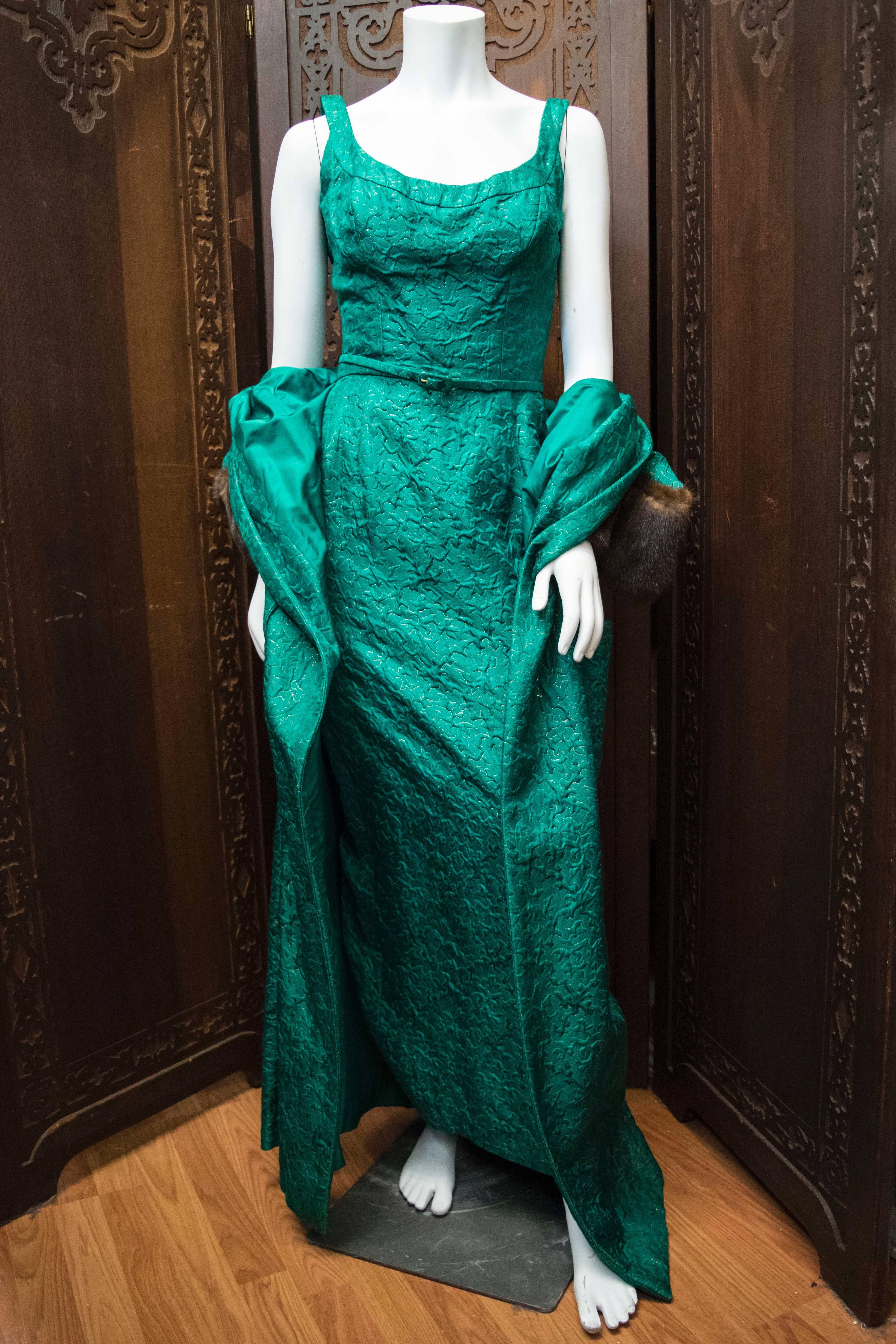 1960s Green Brocade Dress and Coat. 3