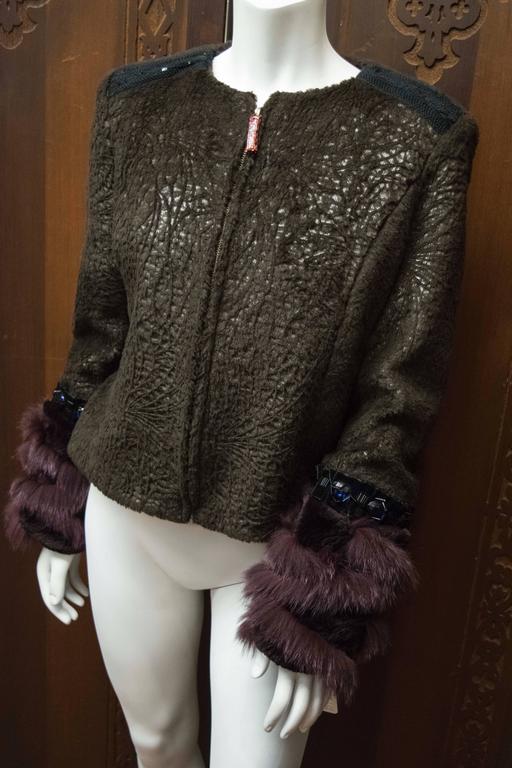 Veste Vintage Années 80 En Fourrure Argentée - Création MH Taille M - Occasion Parfait état
