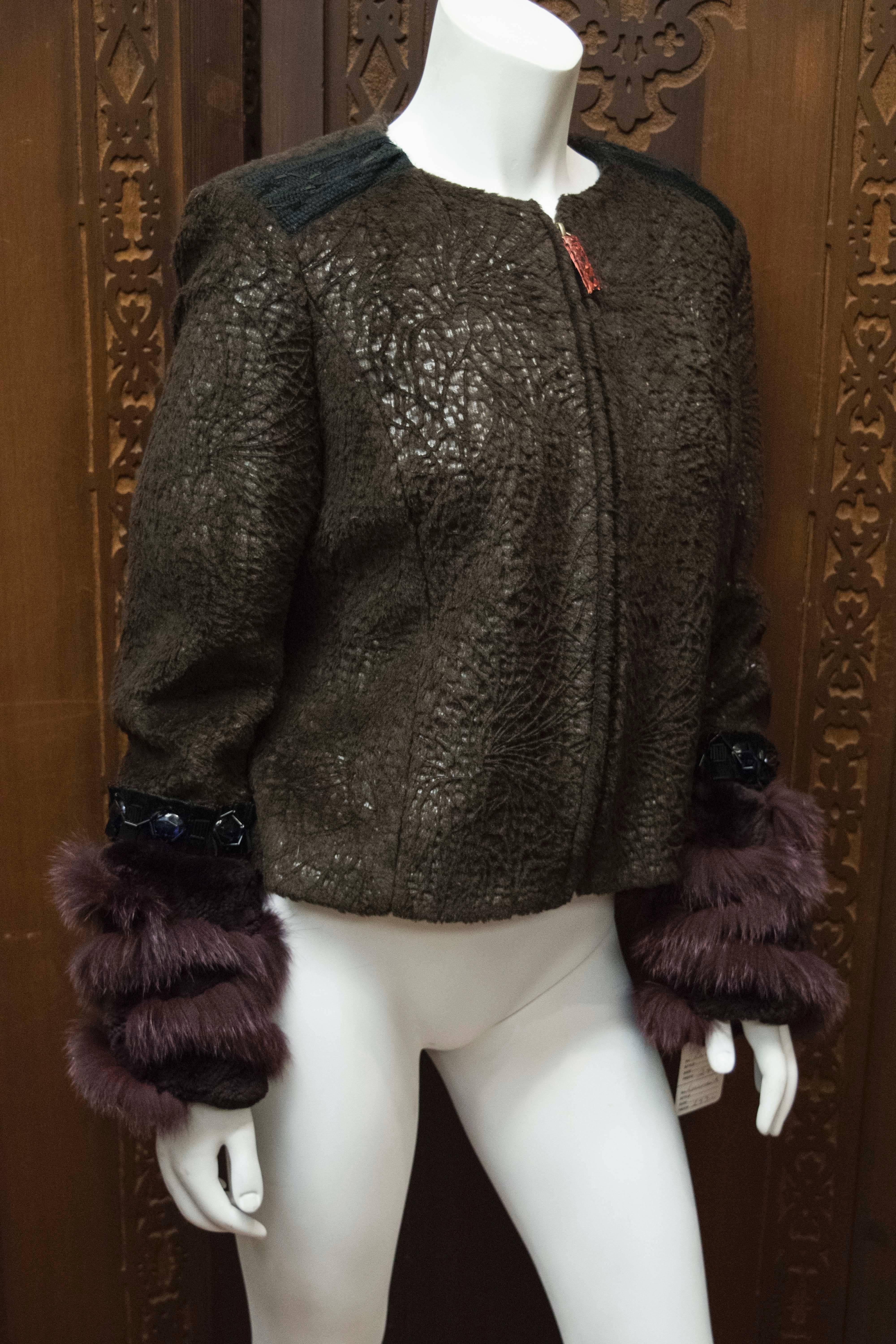 Black 1990s Christian Lacroix Jacket With Fox Fur Trim For Sale