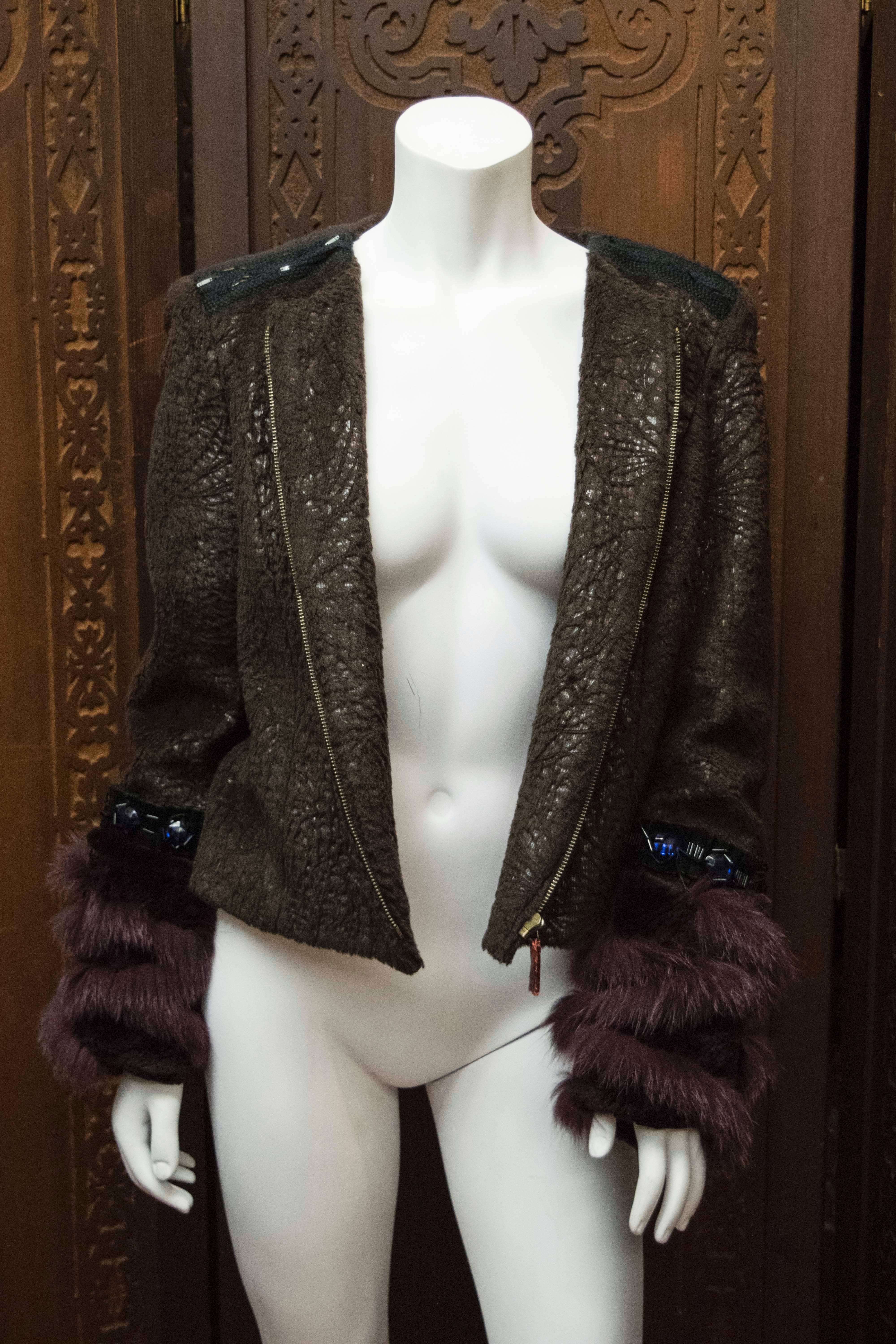 Women's 1990s Christian Lacroix Jacket With Fox Fur Trim For Sale