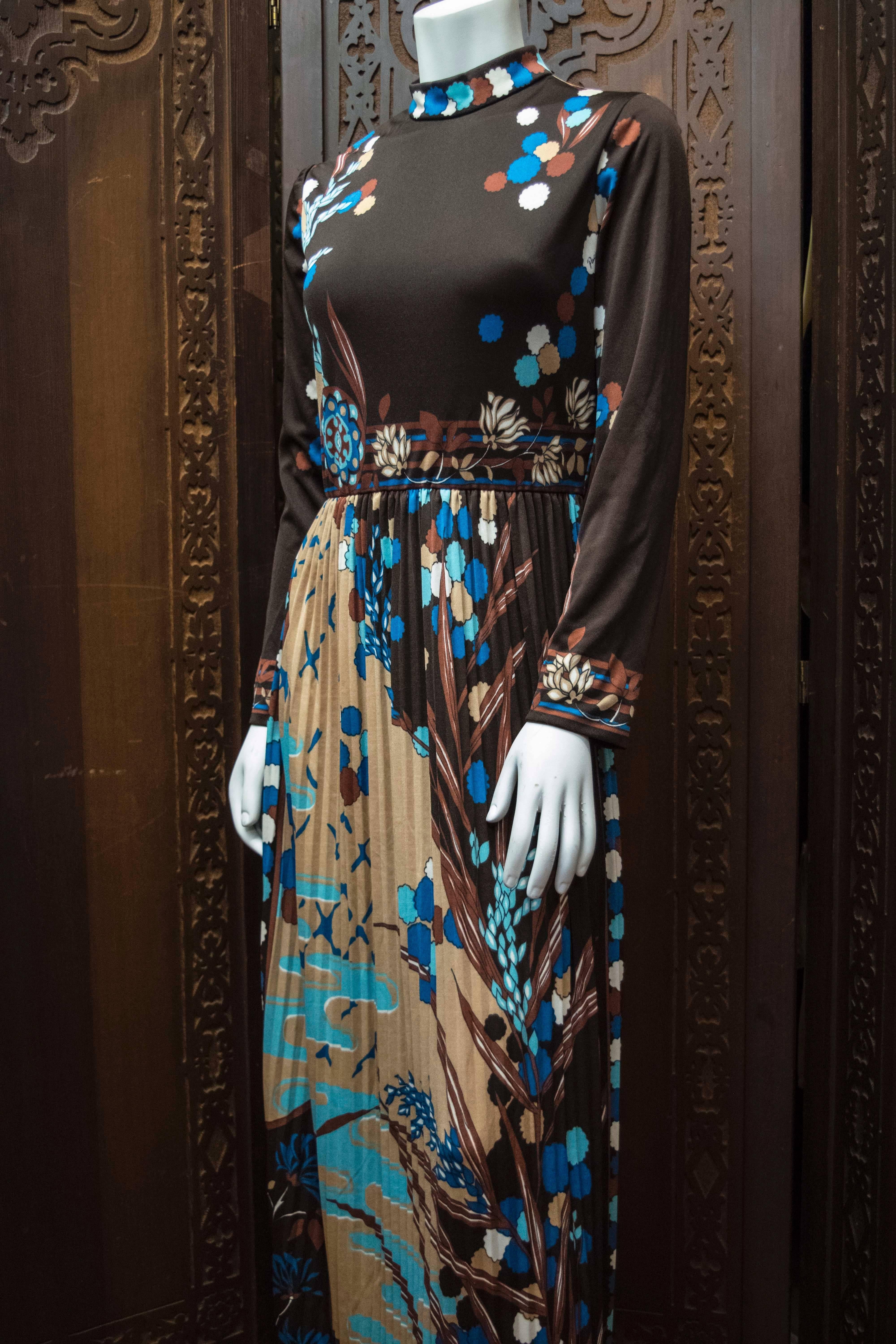 1970's Paganne Floral Pleated Dress 1