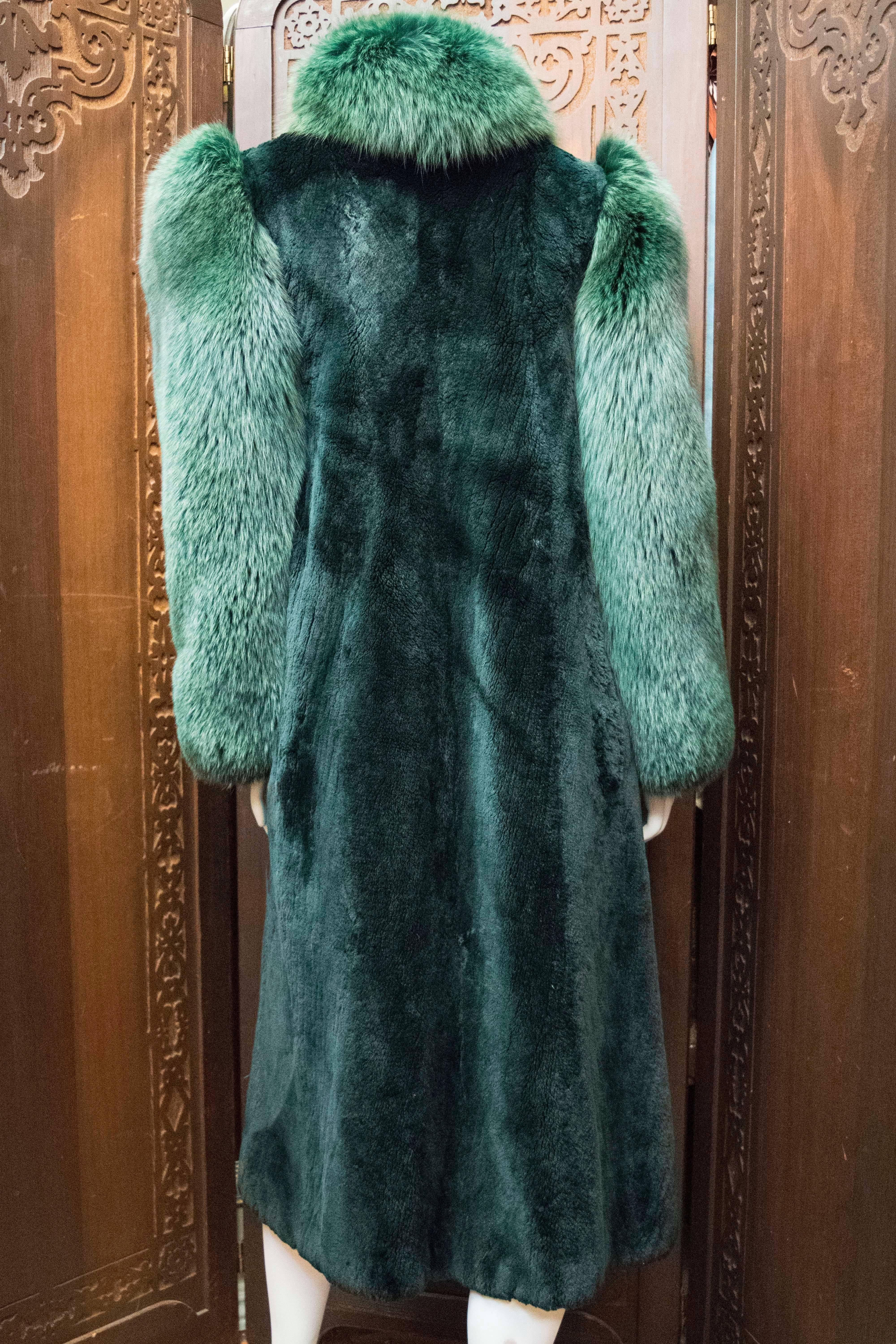 1980s Saks Fifth Avenue Green Fox and Sheered Mink Fur Coat 2