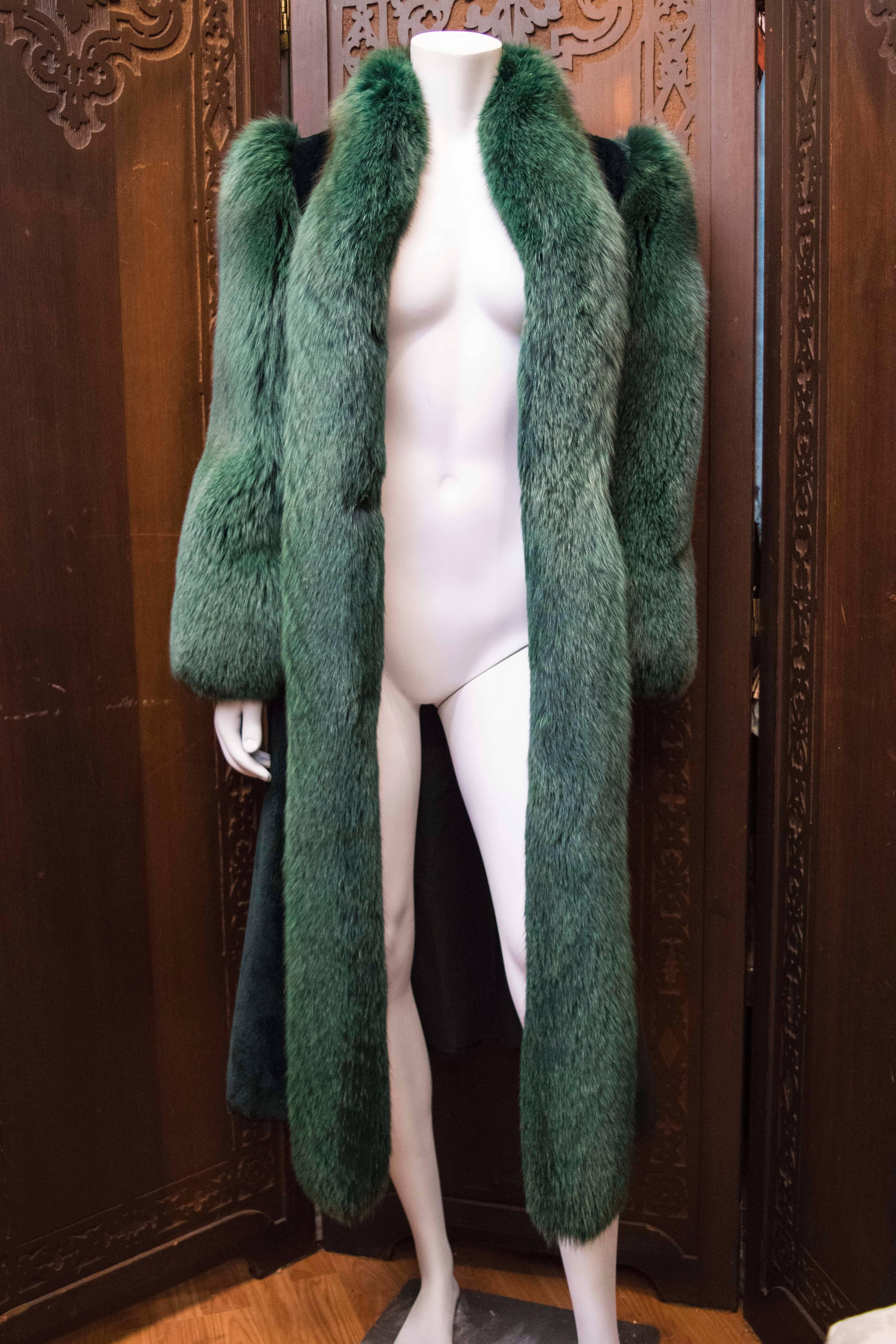 1980s Saks Fifth Avenue Green Fox and Sheered Mink Fur Coat 4