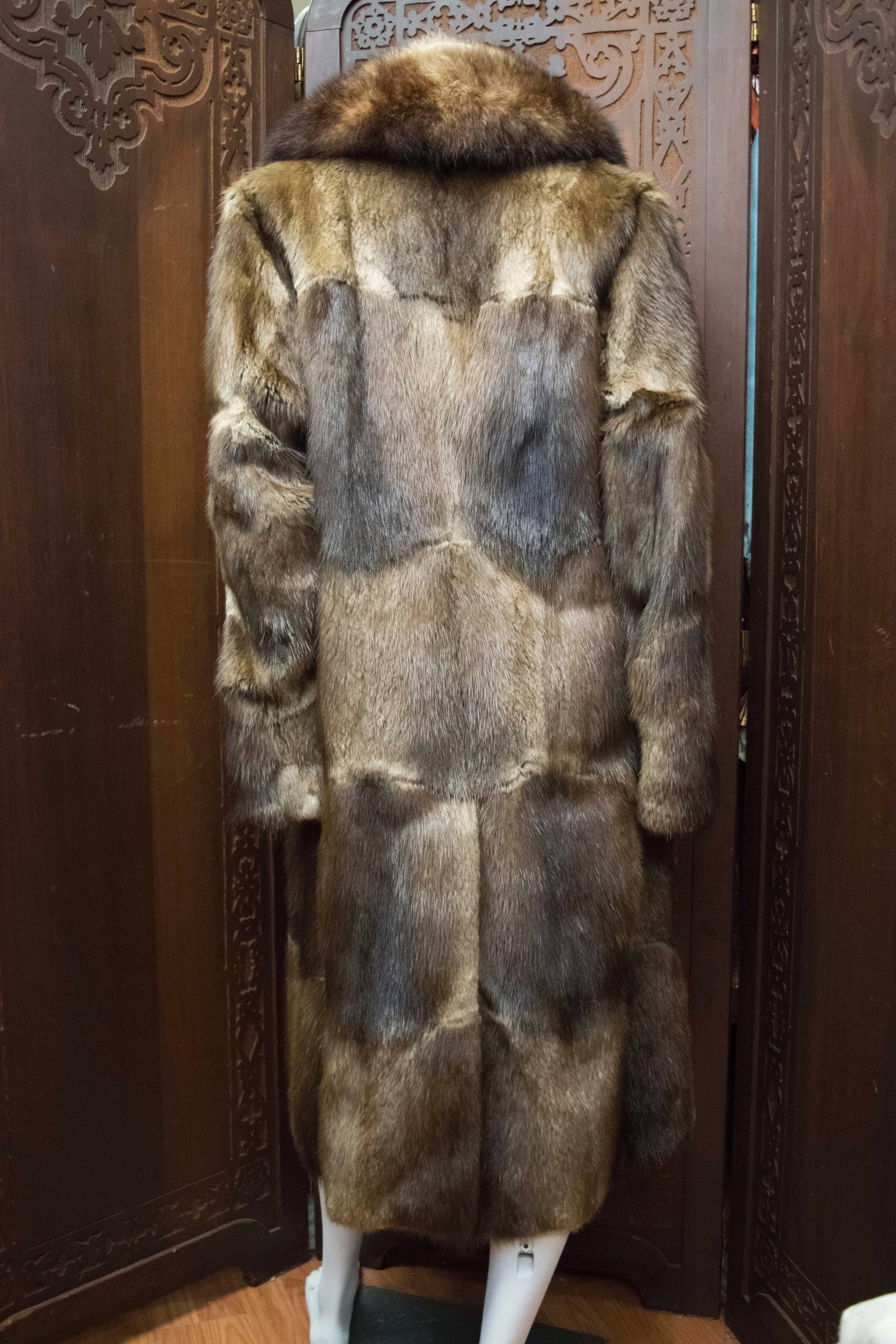 Black 1970s Men's Muskrat and Racoon Fur Coat