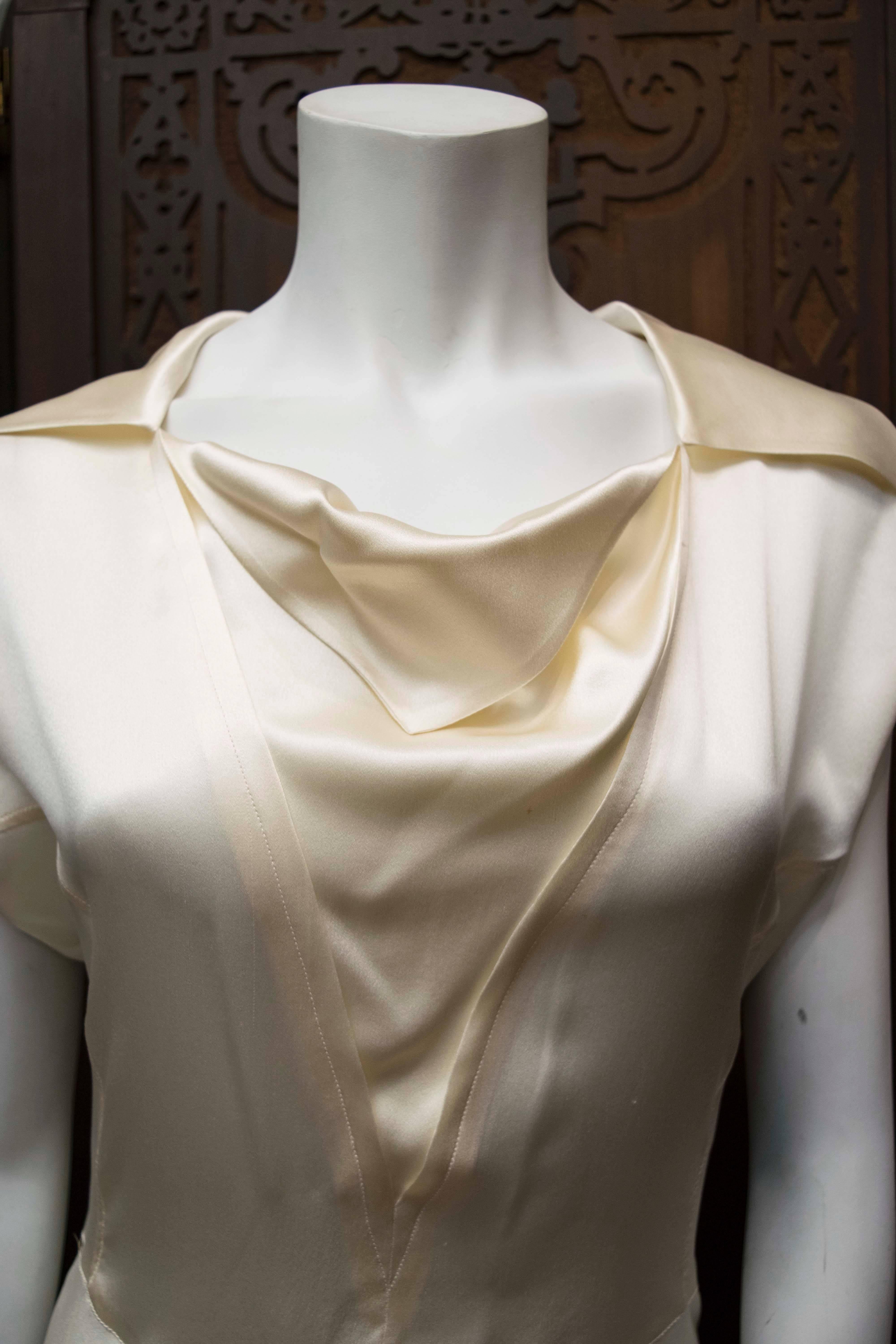 Brown 1990s Karl Lagerfeld Ivory Silk Blouse  For Sale