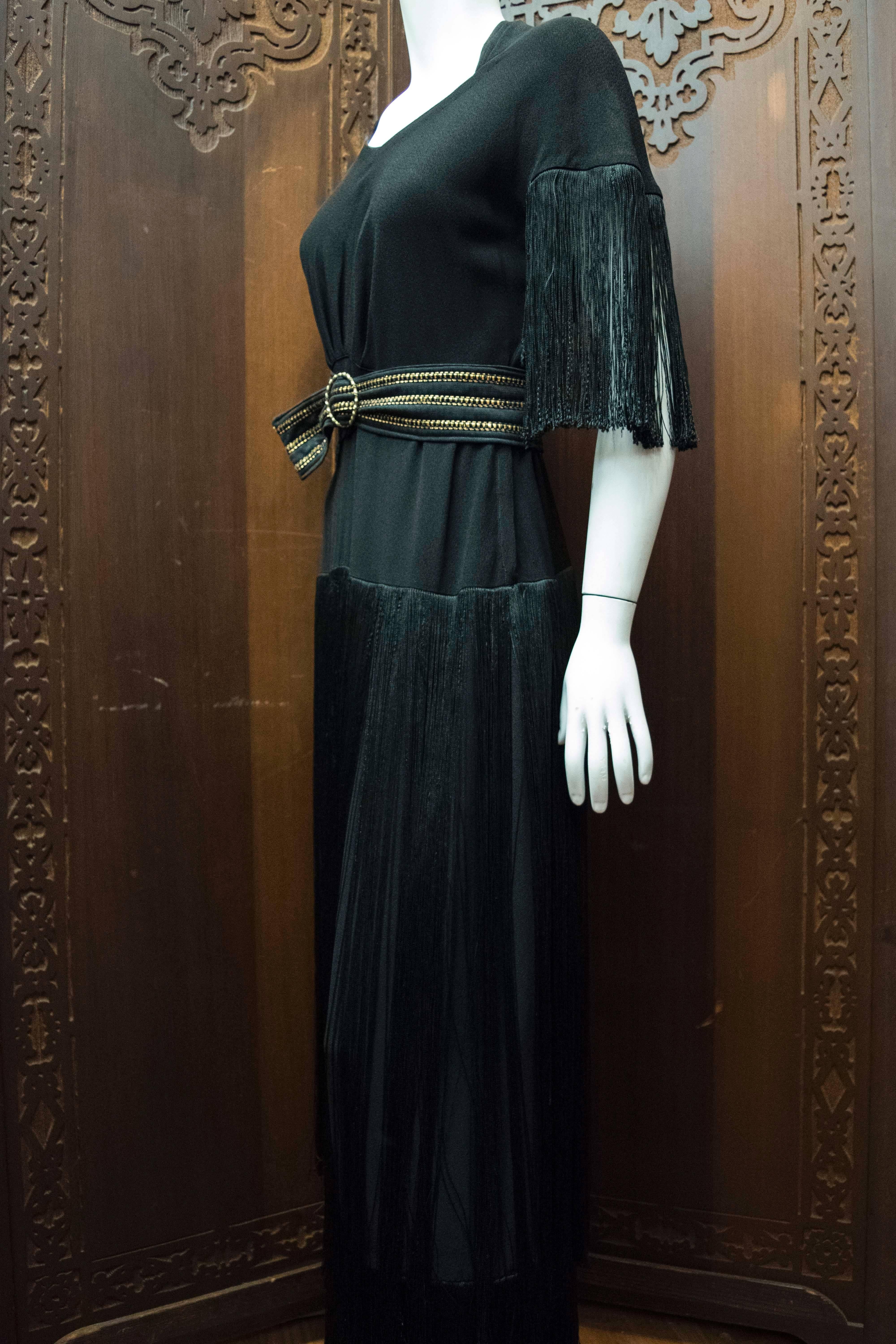 Black 1940s Fringed Evening Dress