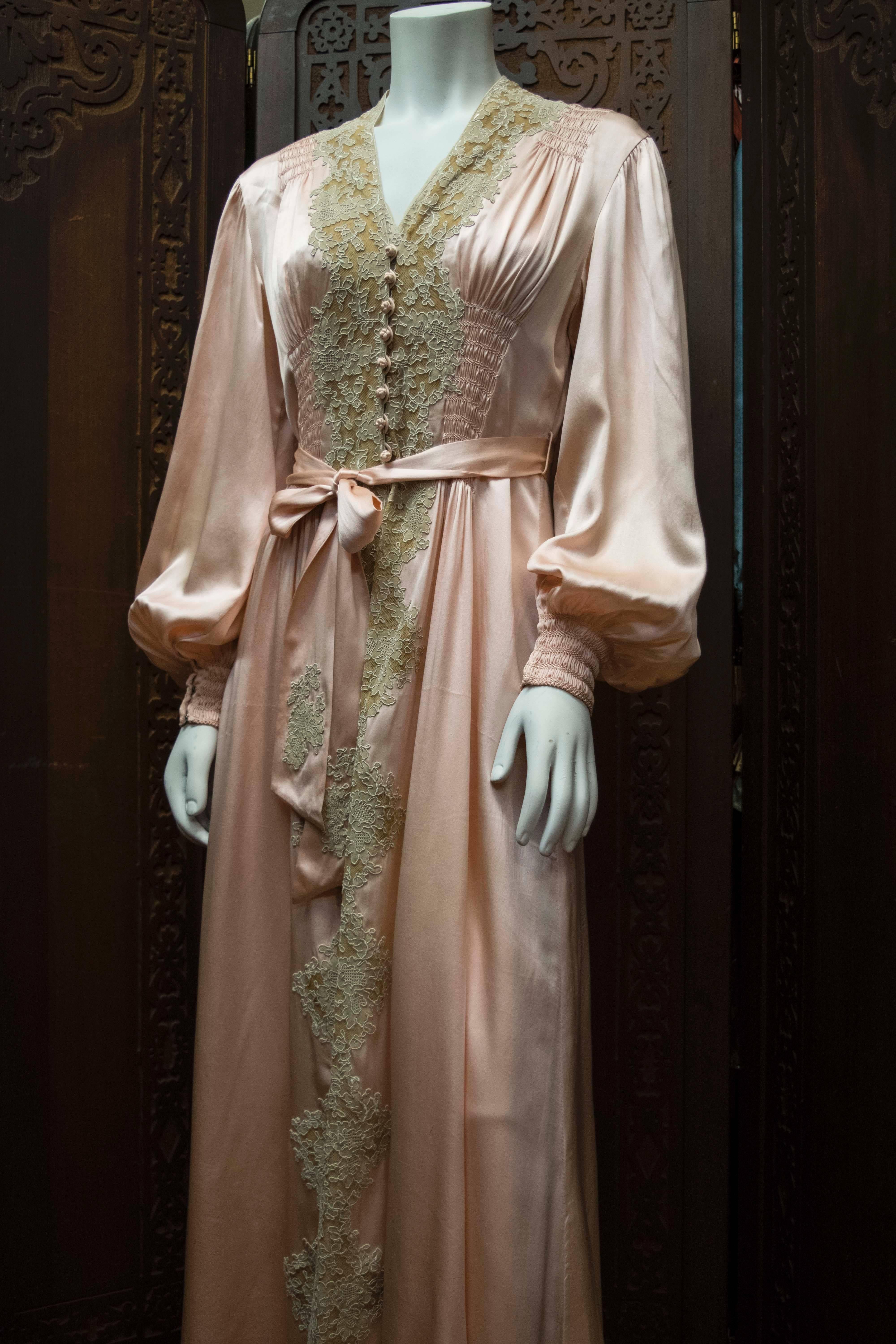 Brown 1930s Two Piece Loungewear: Gown and Robe