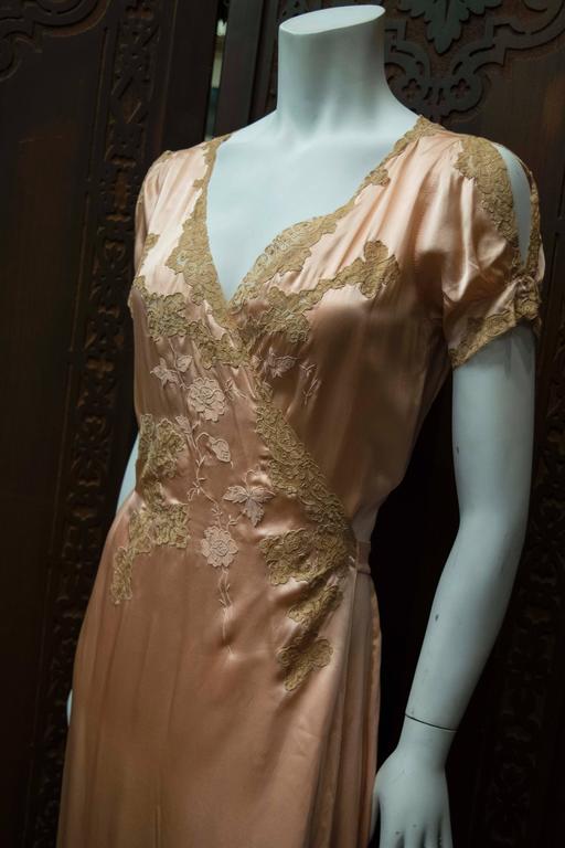1930s Pink and Lace Wrapped Loungewear Gown at 1stDibs