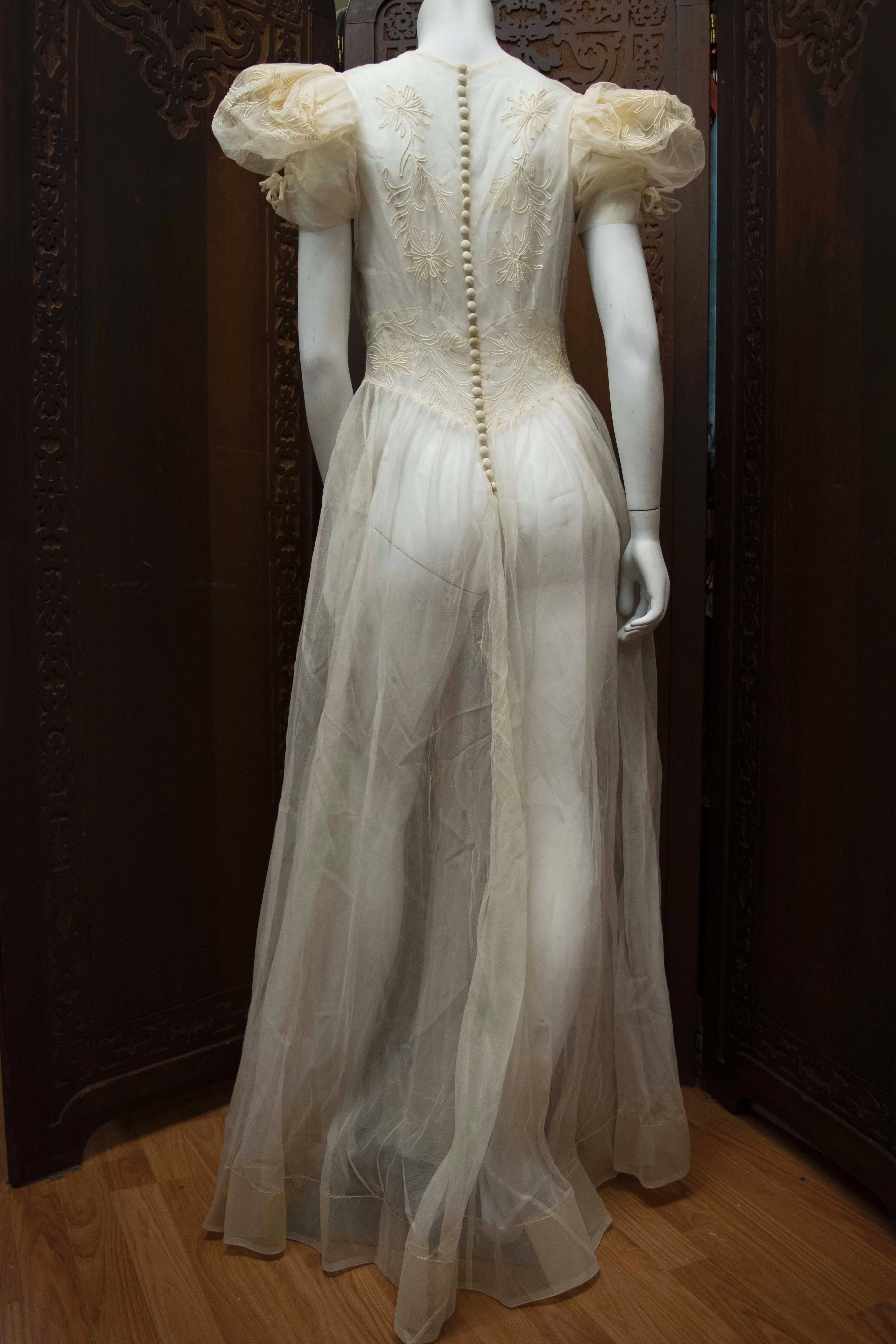 Brown 1930s Sheer Ivory Wedding Dress