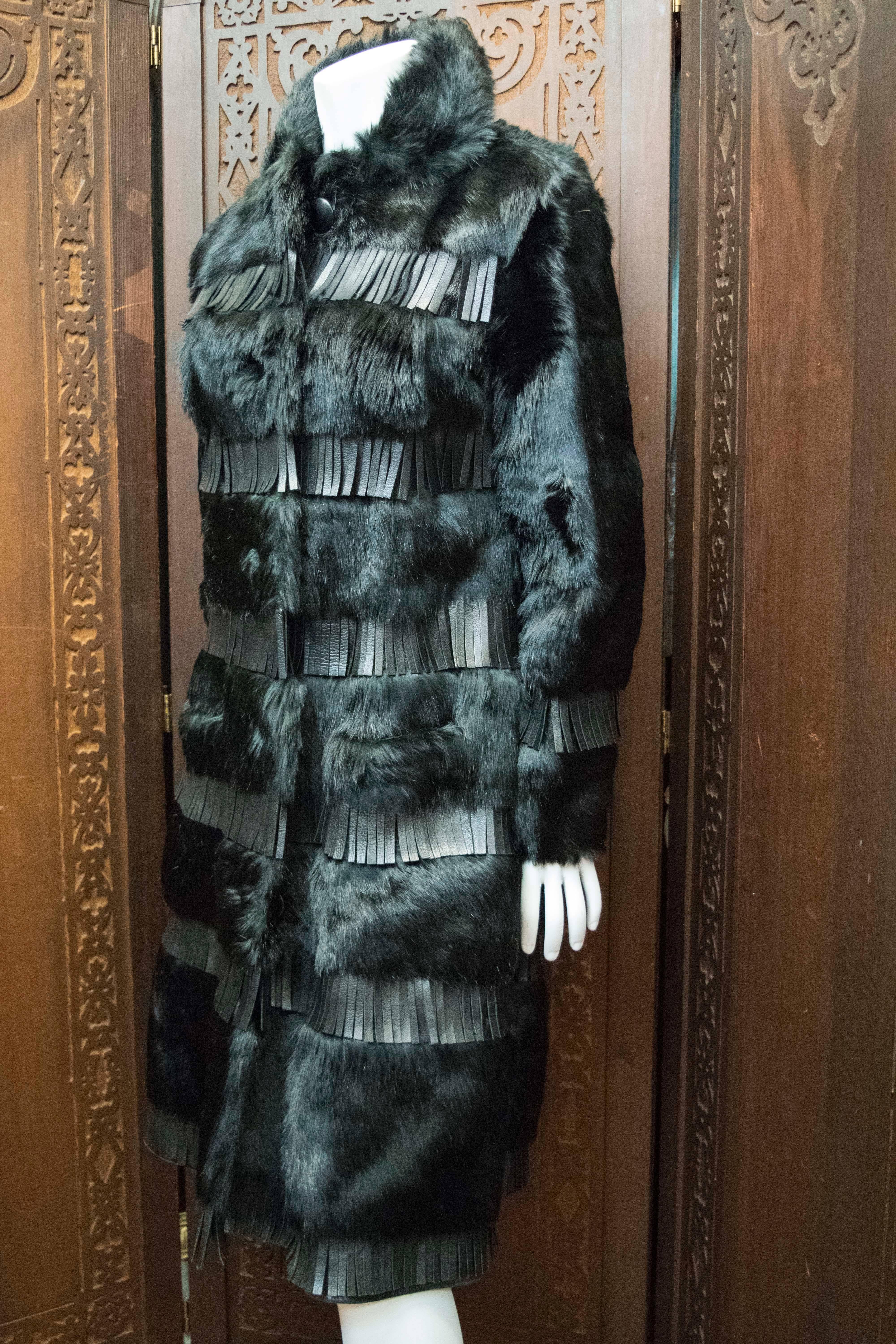 Lilli Ann Paris Fringed and Rabbit Fur Coat, 1970s  In Good Condition For Sale In San Francisco, CA