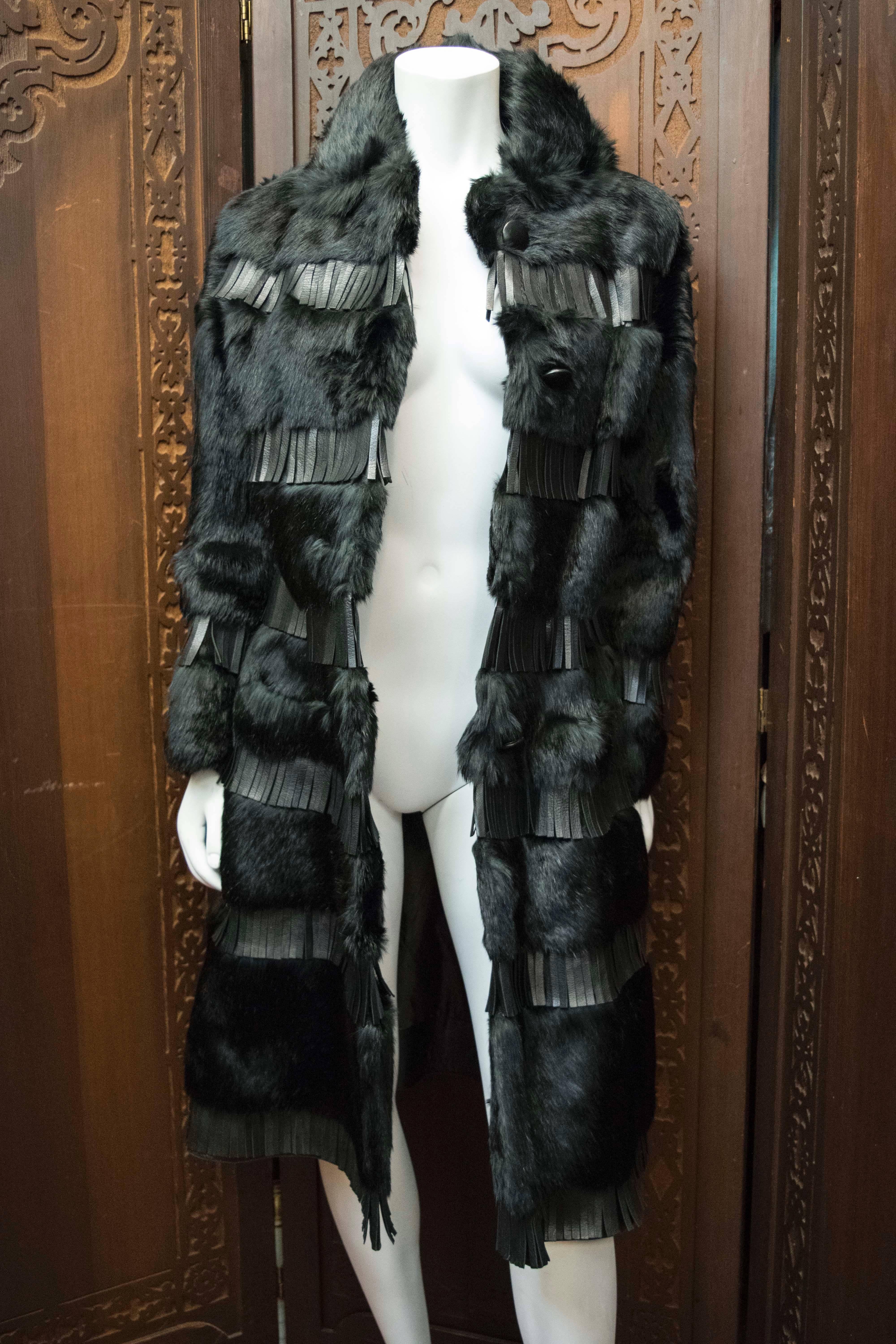 Women's or Men's Lilli Ann Paris Fringed and Rabbit Fur Coat, 1970s  For Sale
