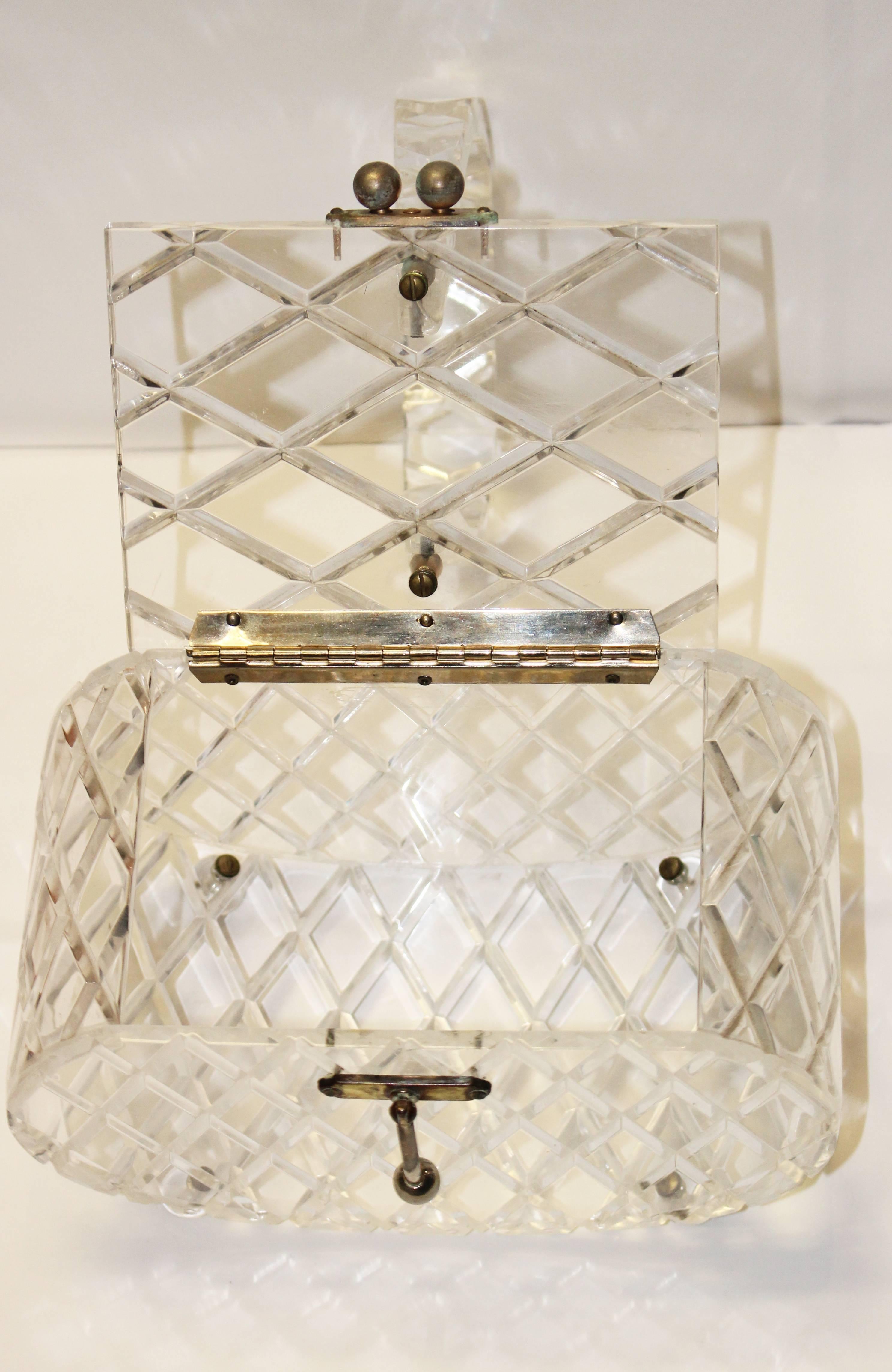 Beige 1950's Clear Facetted Lucite Purse 