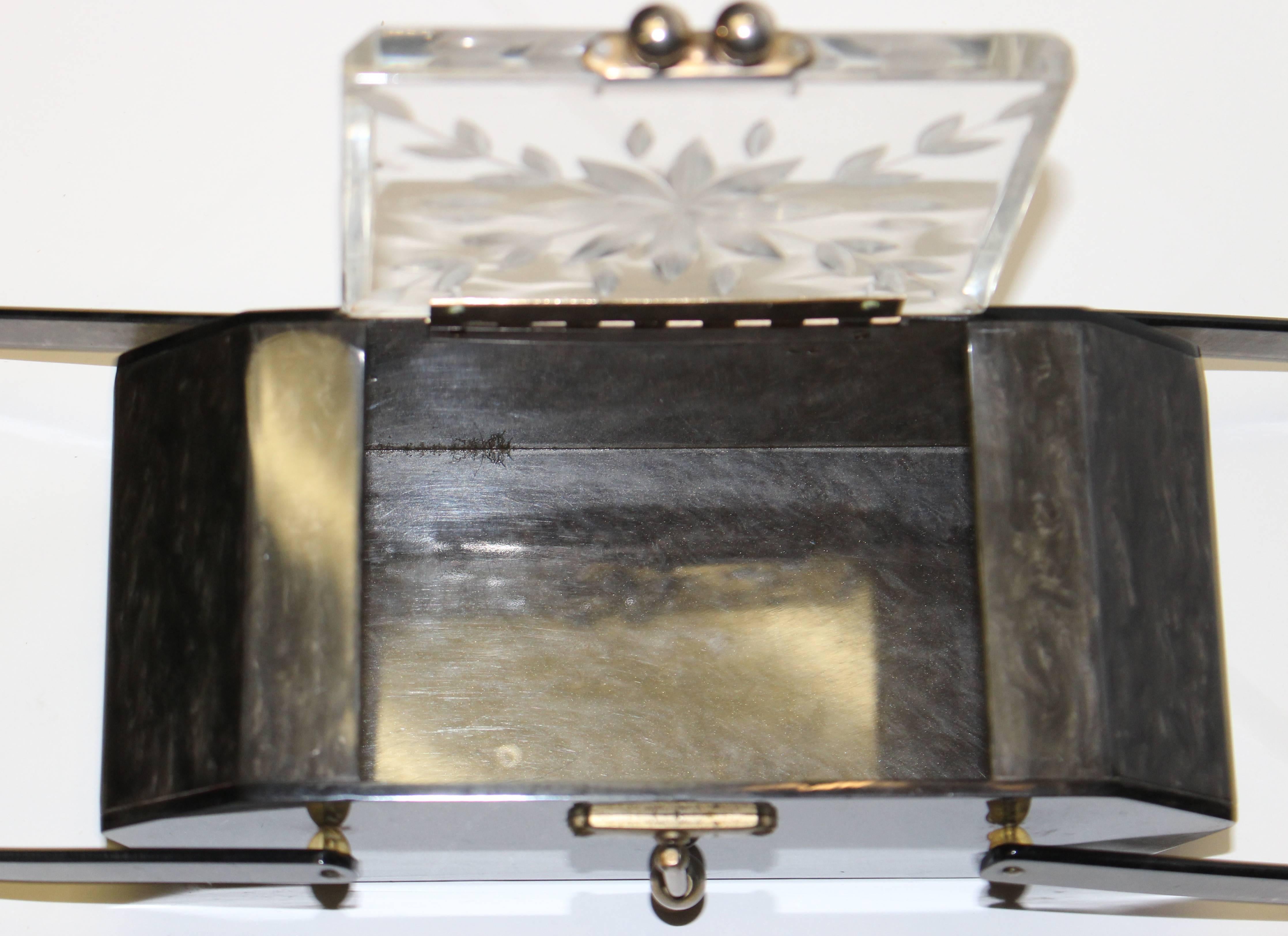 Gray 1950's Double-Handled Lucite Purse
