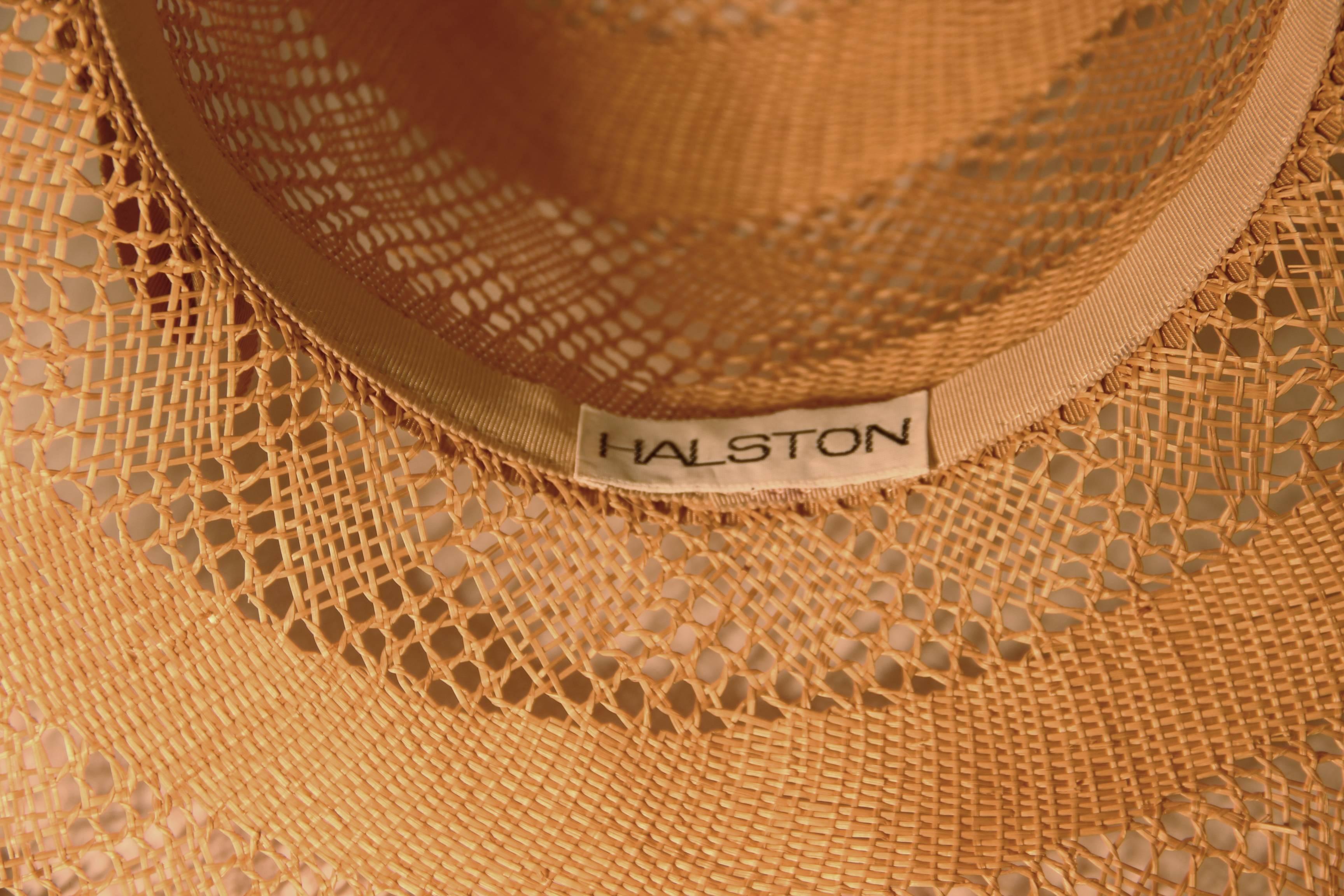 Brown 1970s Halston Woven Straw Wide Brimmed Sun Hat