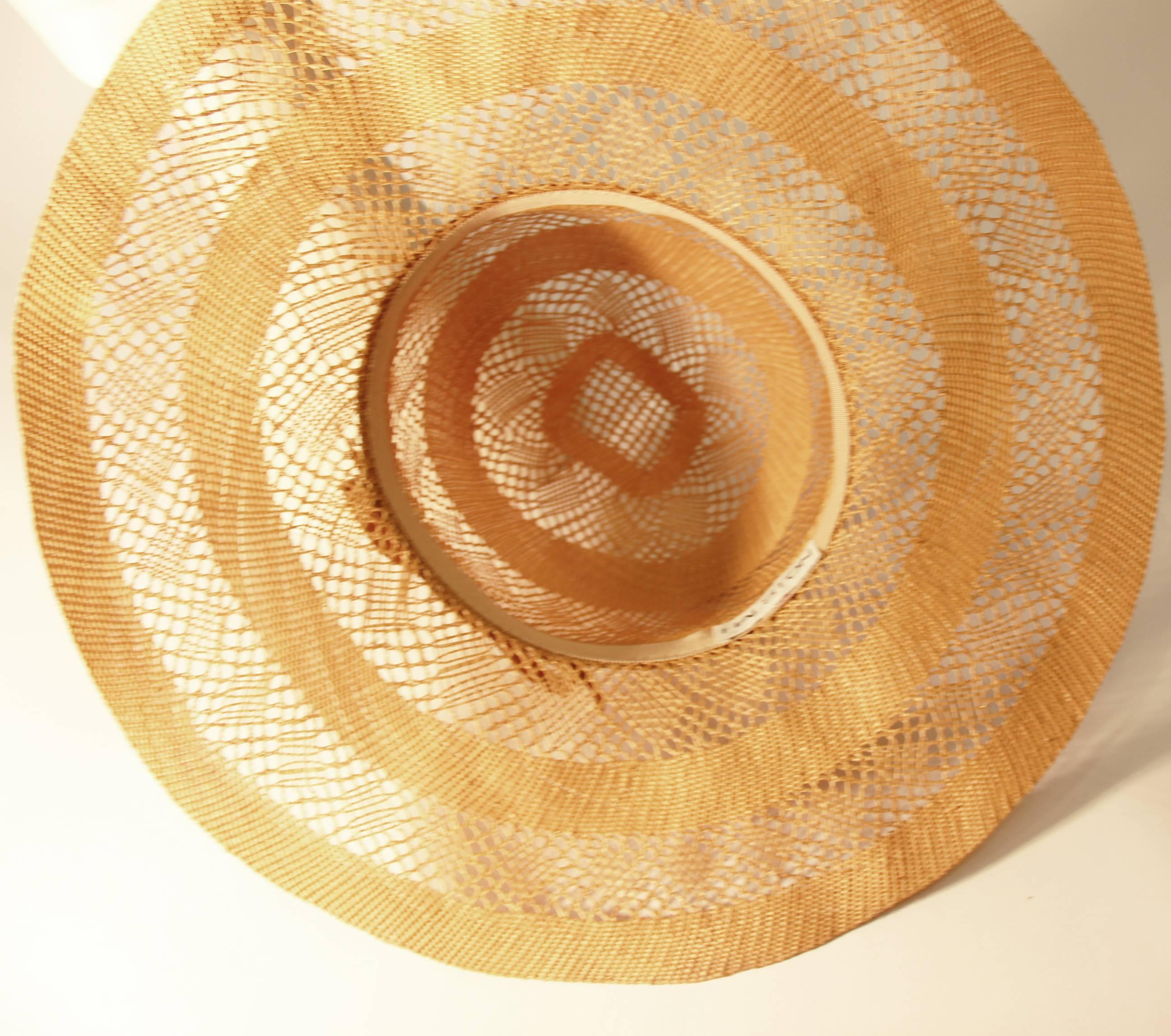 1970s Halston Woven Straw Wide Brimmed Sun Hat In Excellent Condition In San Francisco, CA