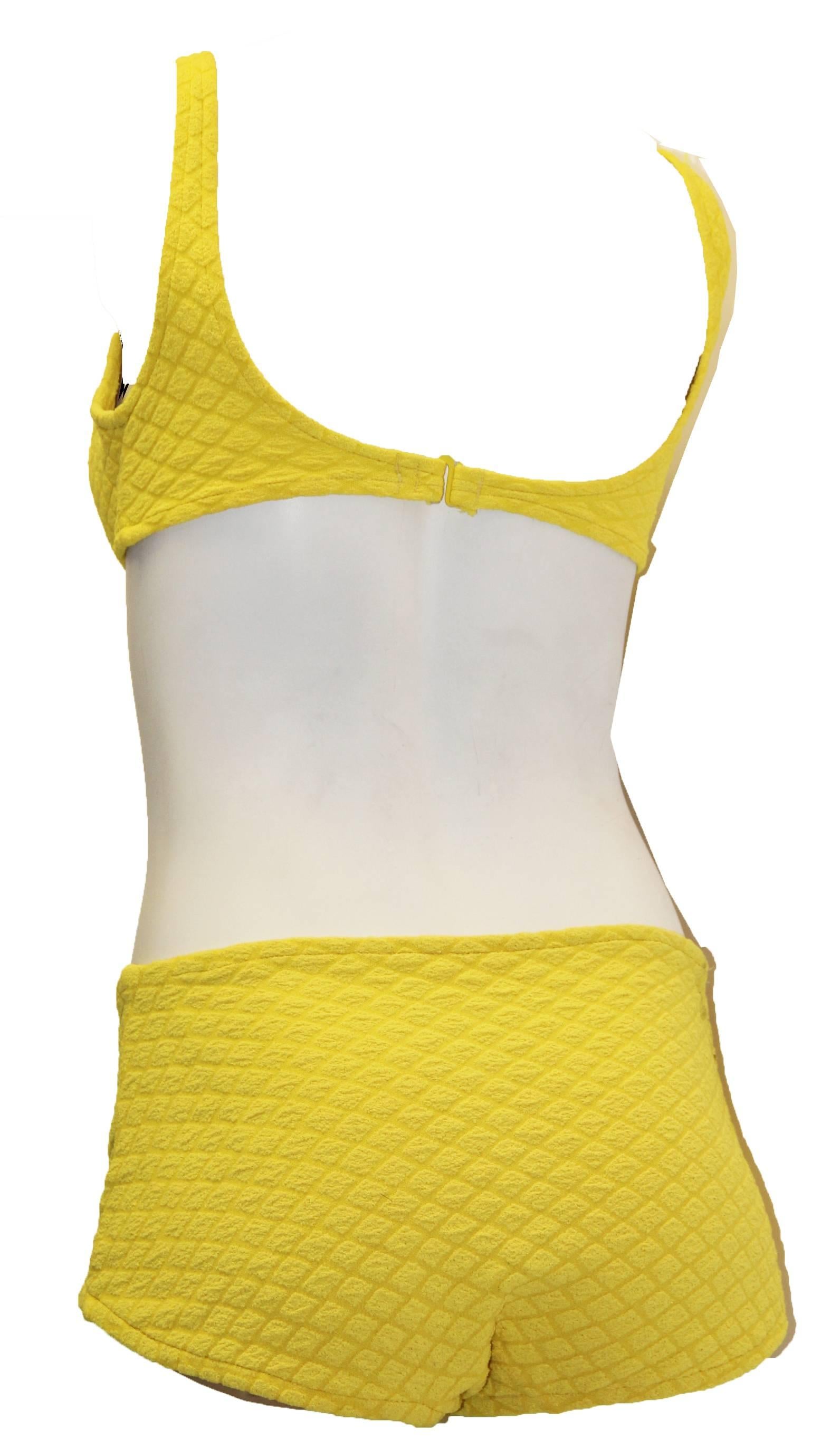 Brown 1960s Rose Marie Reid Yellow Two Piece Bathing Suit