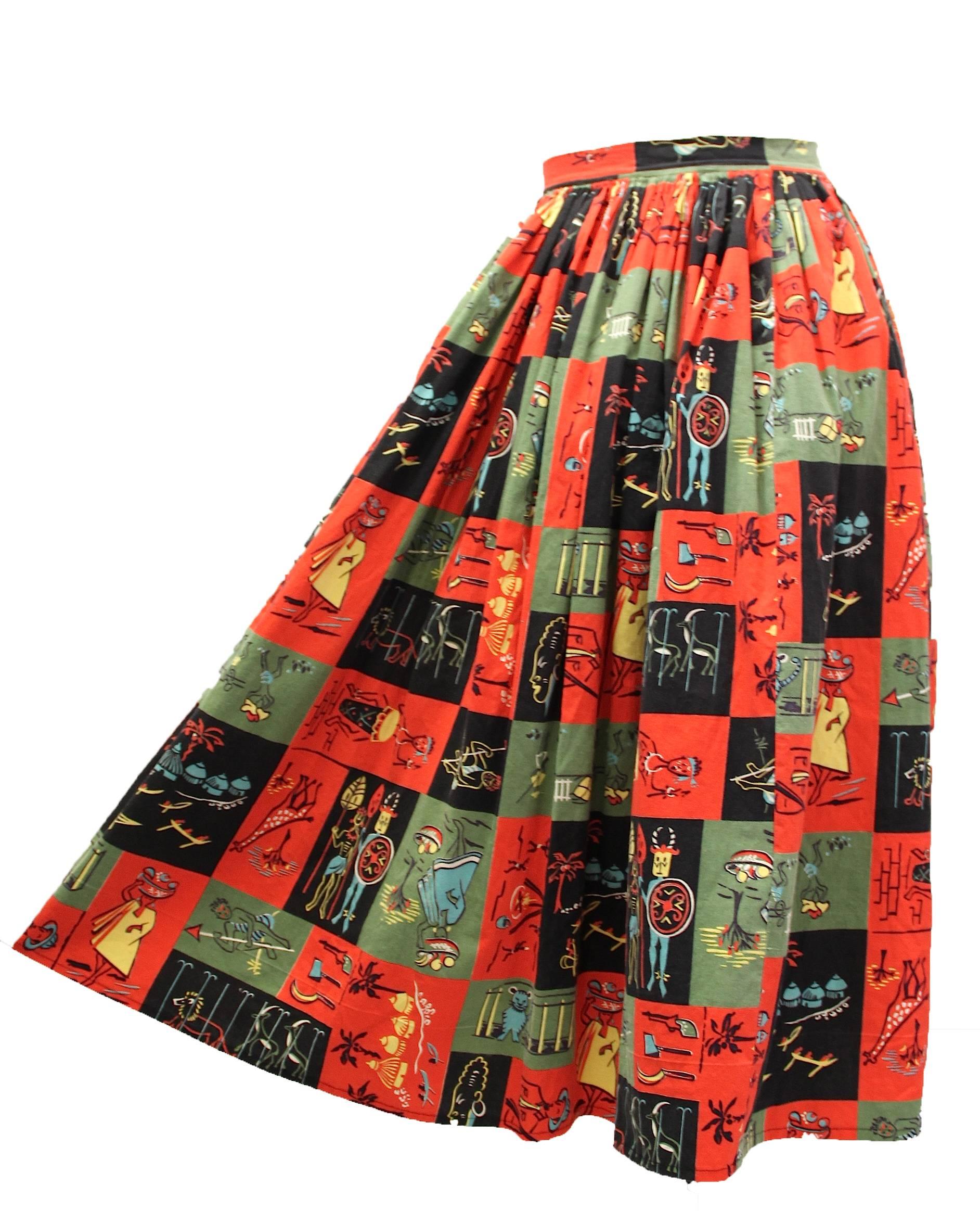 Brown 1950s Jungle Print Circle Skirt  For Sale