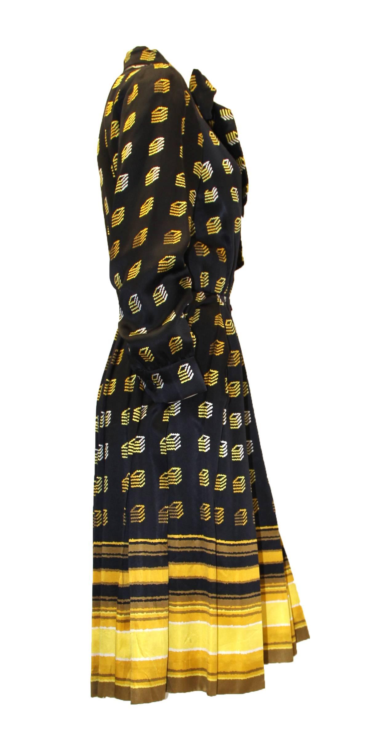 Black 1960s Givenchy Silk Geo Print Dress For Sale