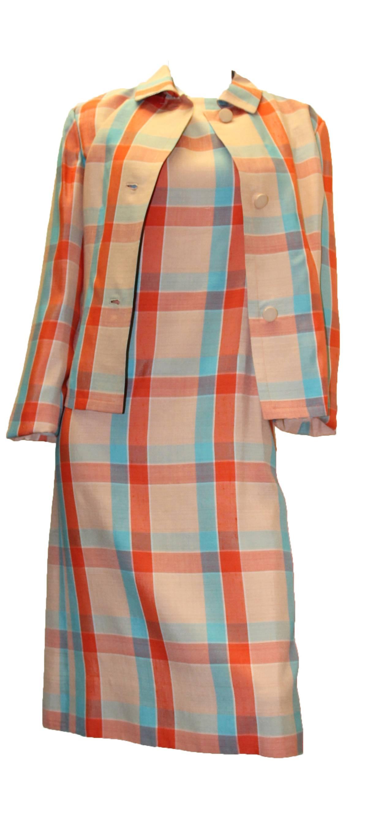 1960s Givenchy Plaid Dress Suit  In Excellent Condition For Sale In San Francisco, CA