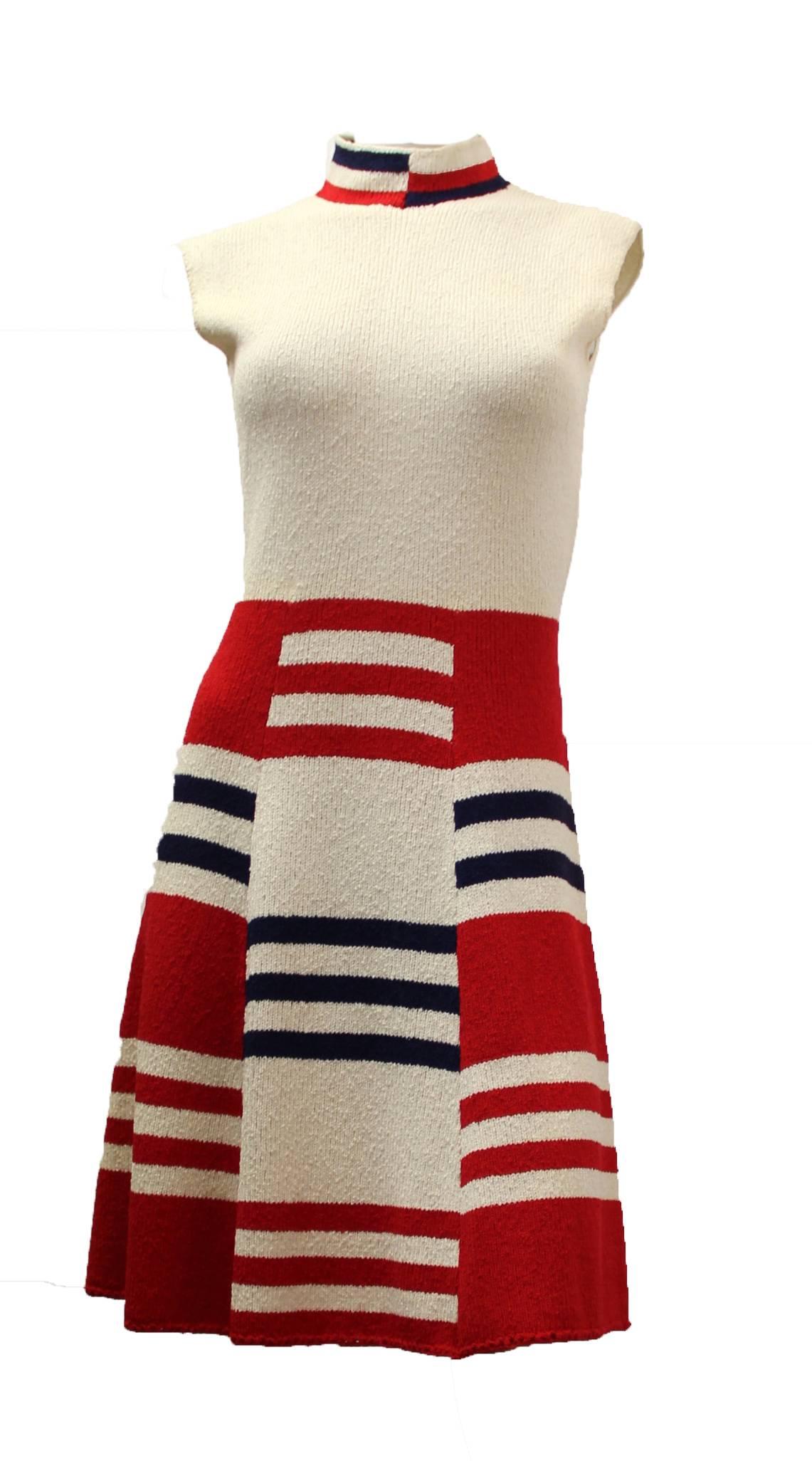 1960s red white and blue Mod knit dress. Zips up the back 

Measurements:
Bust: 36