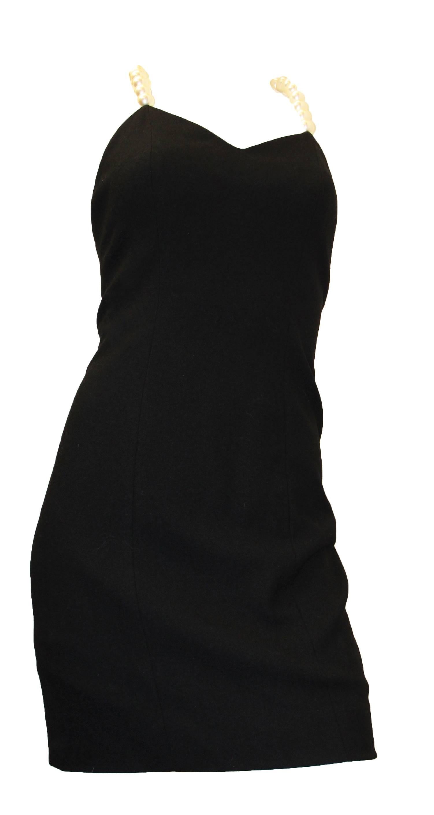 black dress with pearl straps
