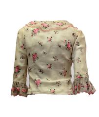 50s Castillo Organdy Rose Embroidered Blouse with Ruffle Collar and Cuffs