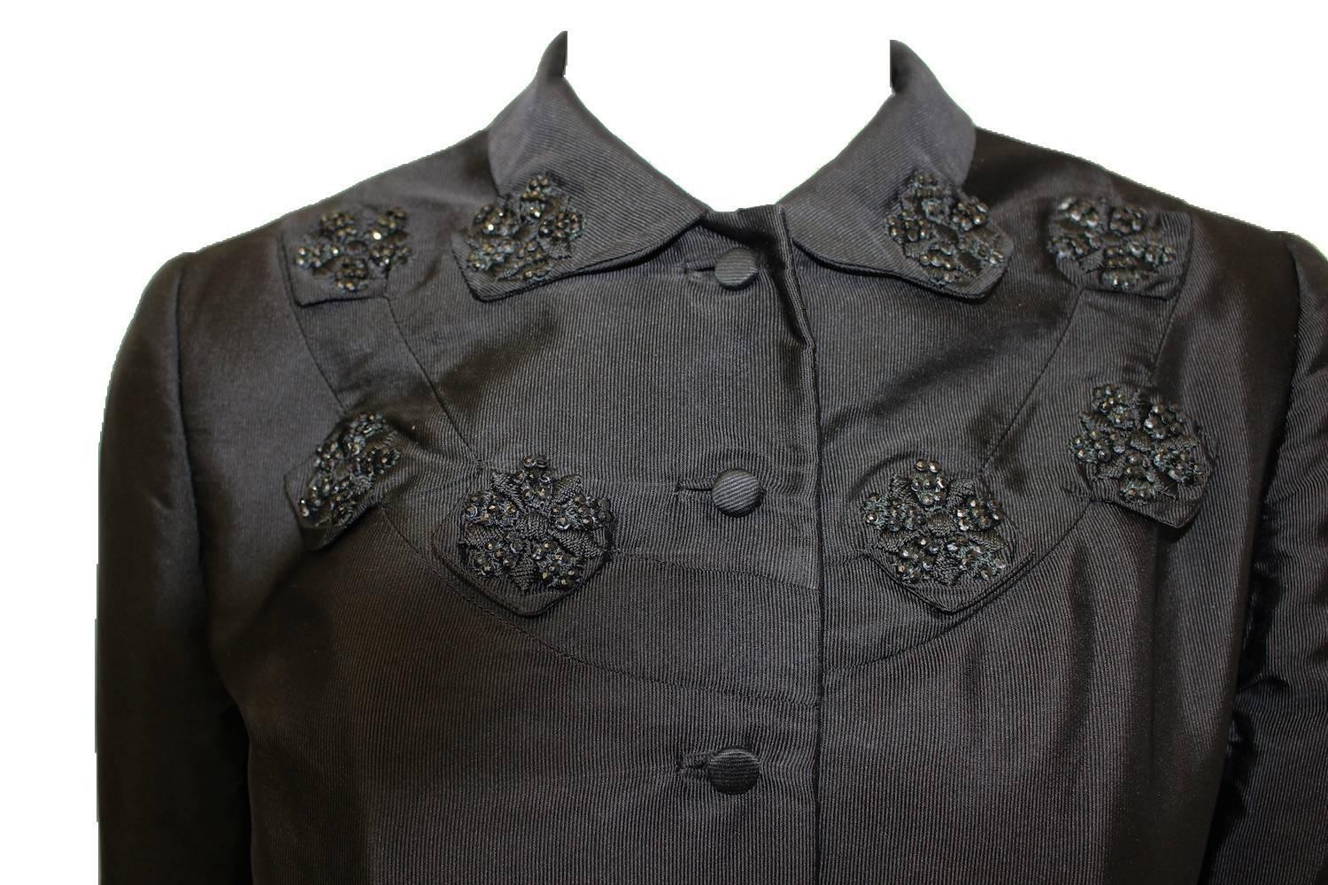 Hattie Carnegie - Robe de soirée en faille de soie noire, années 50  Excellent état - En vente à San Francisco, CA