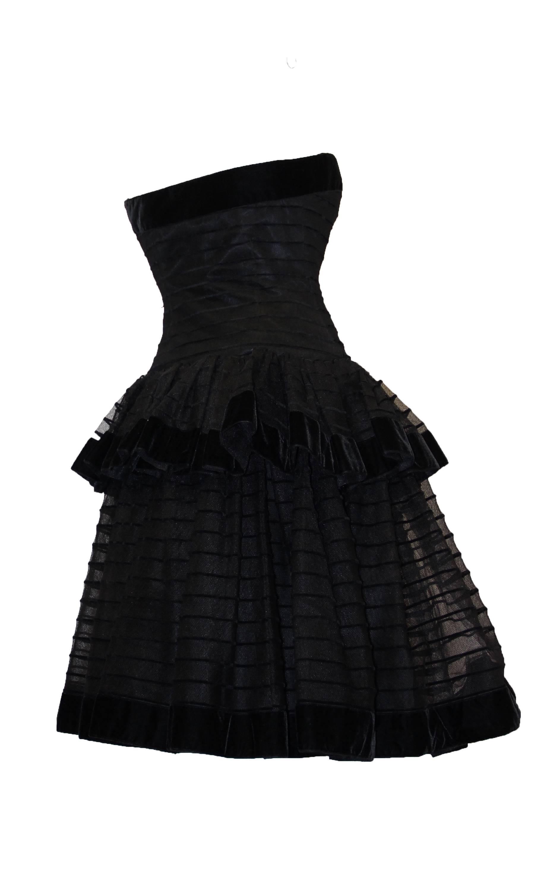 Black 1980s Christian Dior Strapless Cocktail Dress 