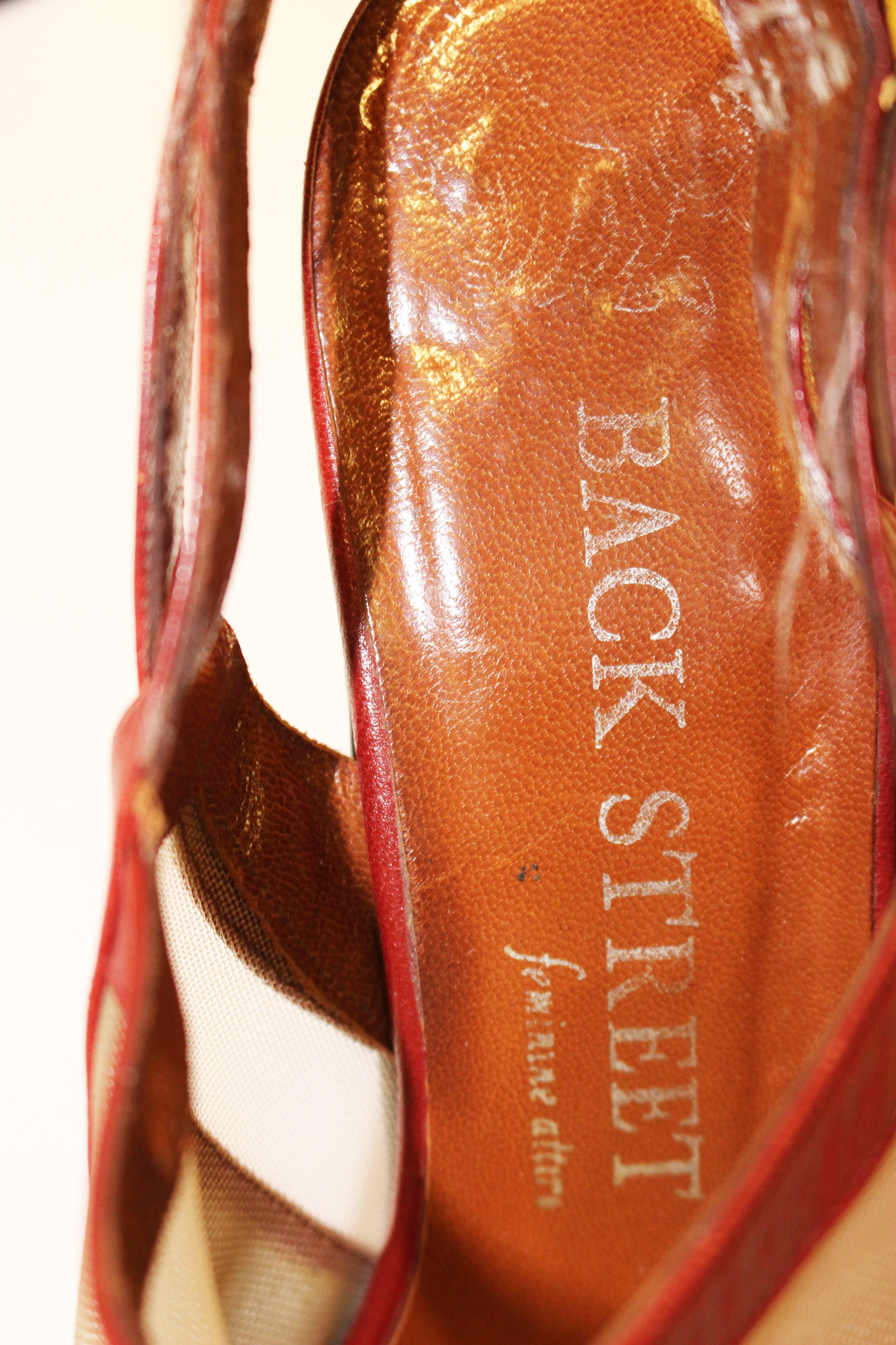 1970s Red Leather Mesh Peep Toe Platforms In Excellent Condition For Sale In San Francisco, CA