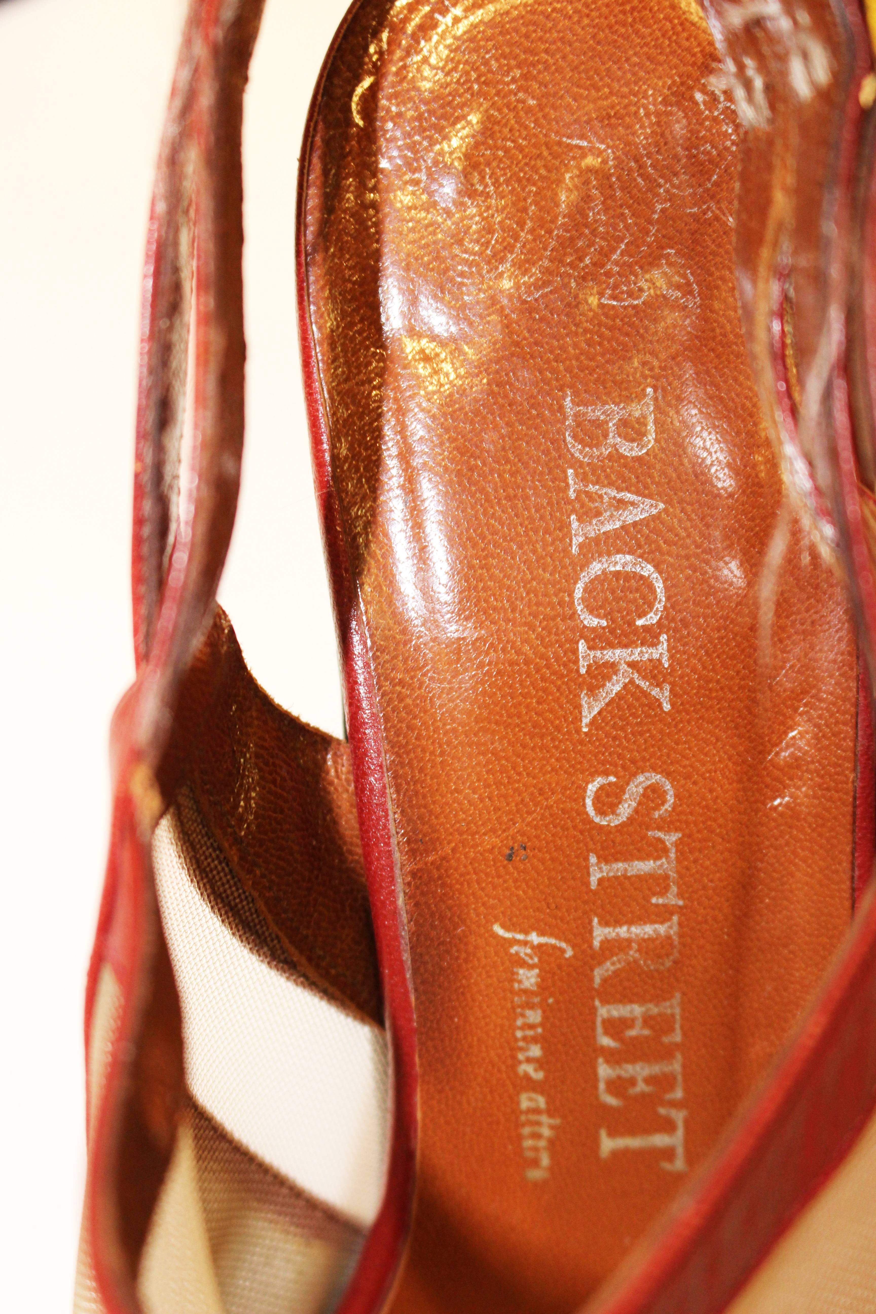 1970s Red Leather Mesh Peep Toe Platforms  In Excellent Condition For Sale In San Francisco, CA