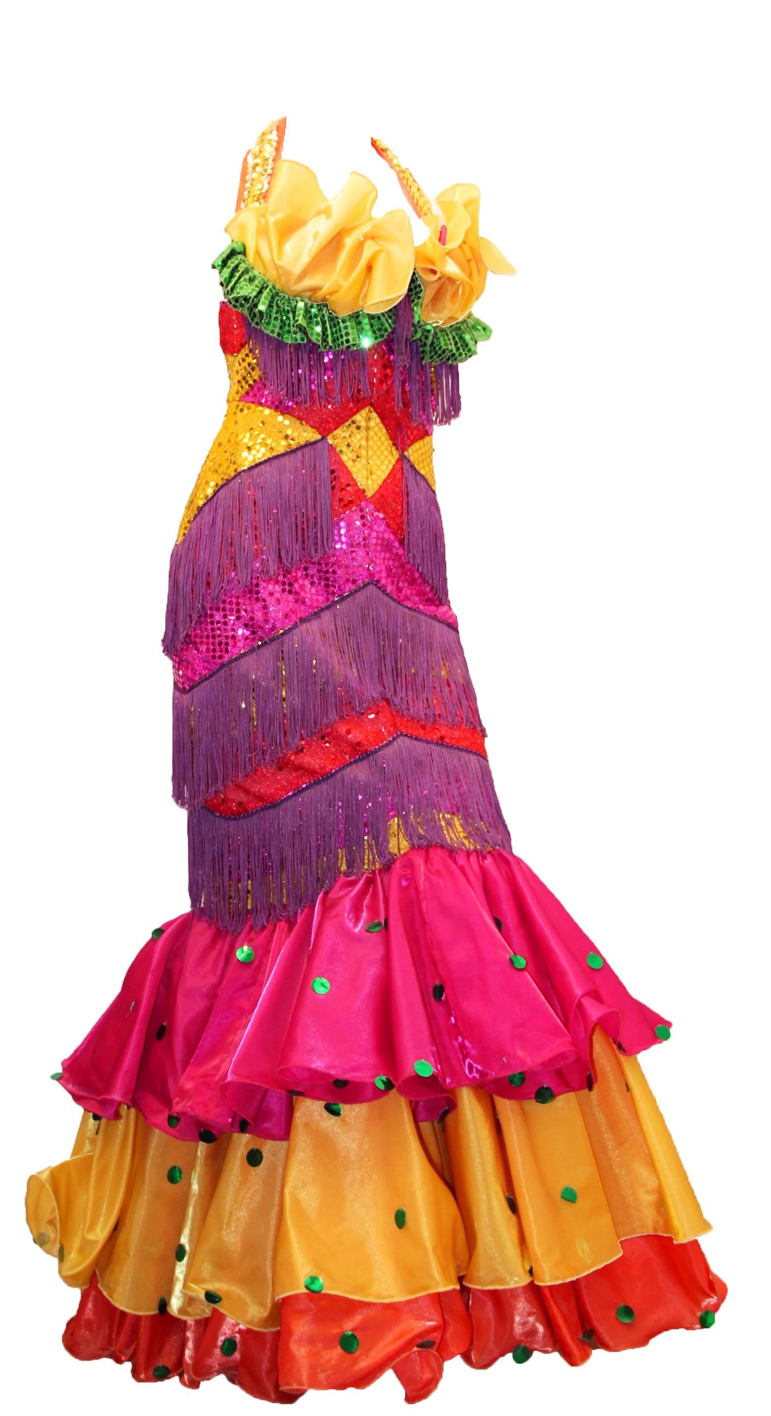 70s Chiquita Banana dress. Decorated with fringe and sequins. 