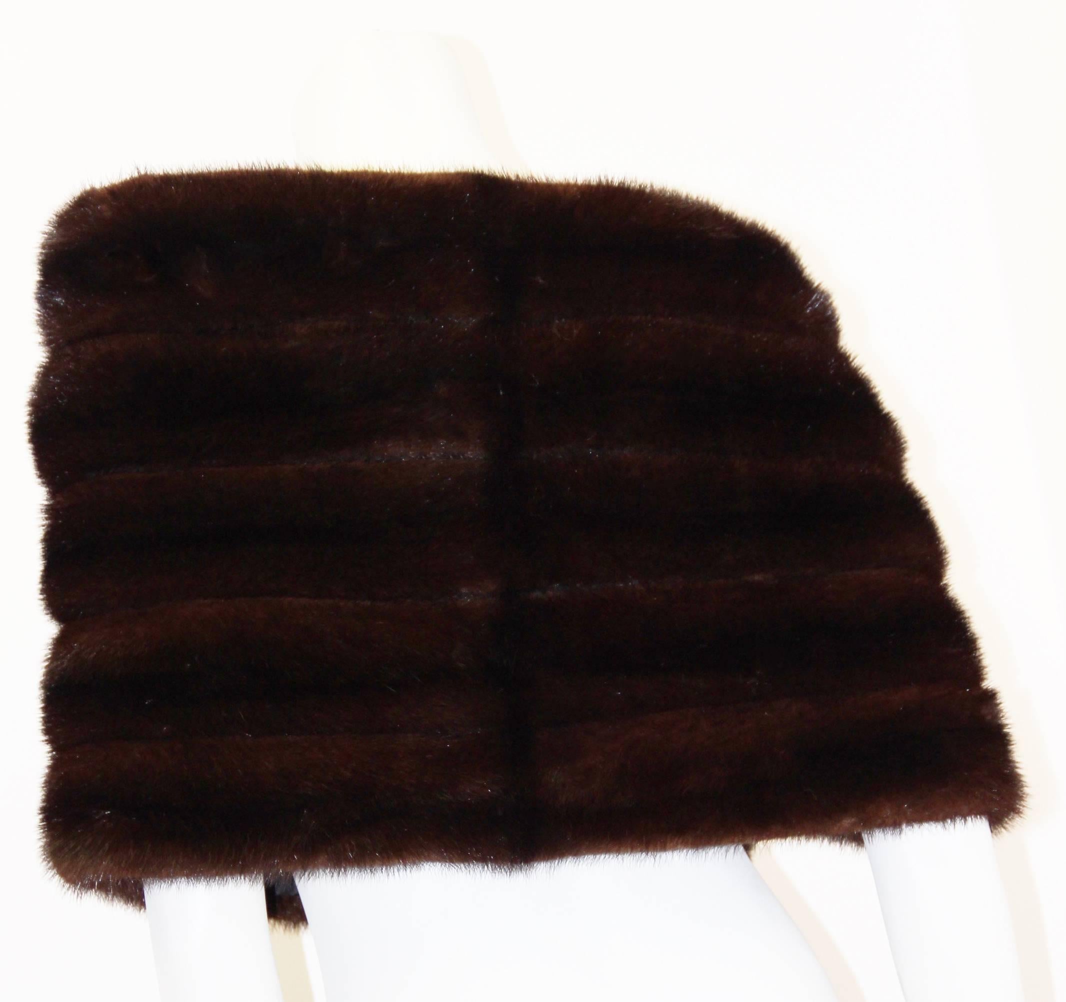 Black 60s Chocolate Brown Ranch Mink Wrap Stole  