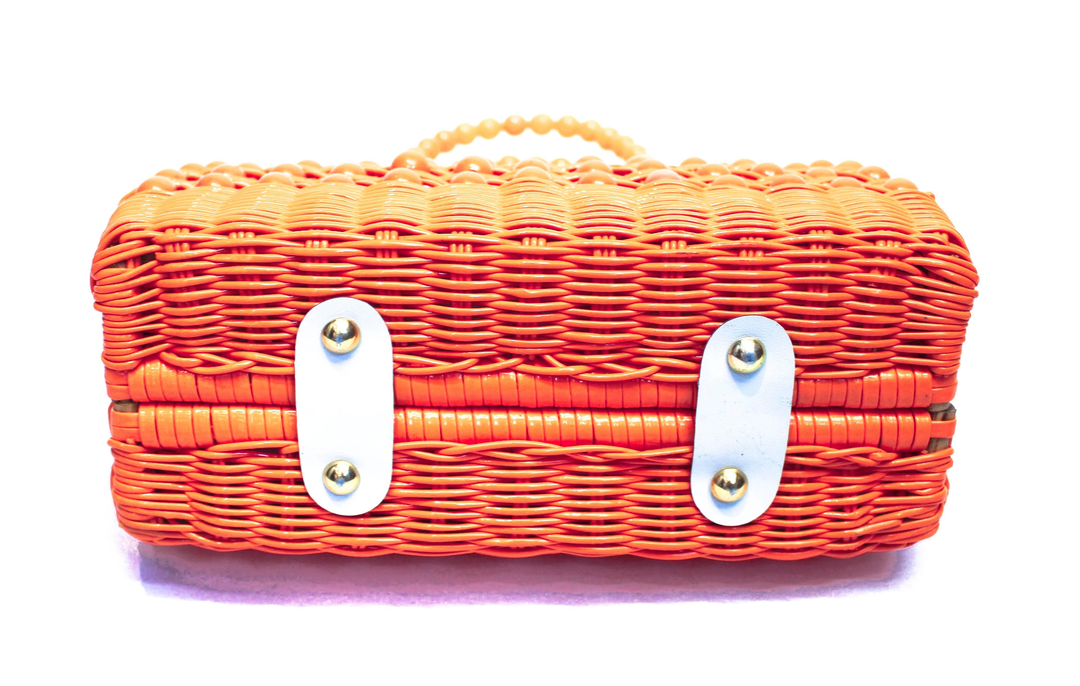 Orange 60's Woven Basket Purse