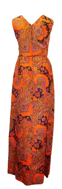 60s Paisley Print Maxi Dress at 1stDibs | 60s paisley dress