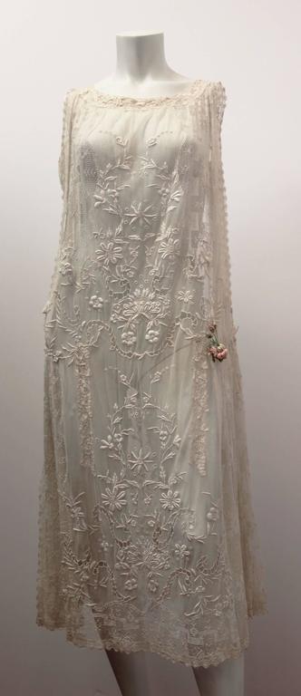 Gray 20s Embroidered Lace Wedding Dress For Sale