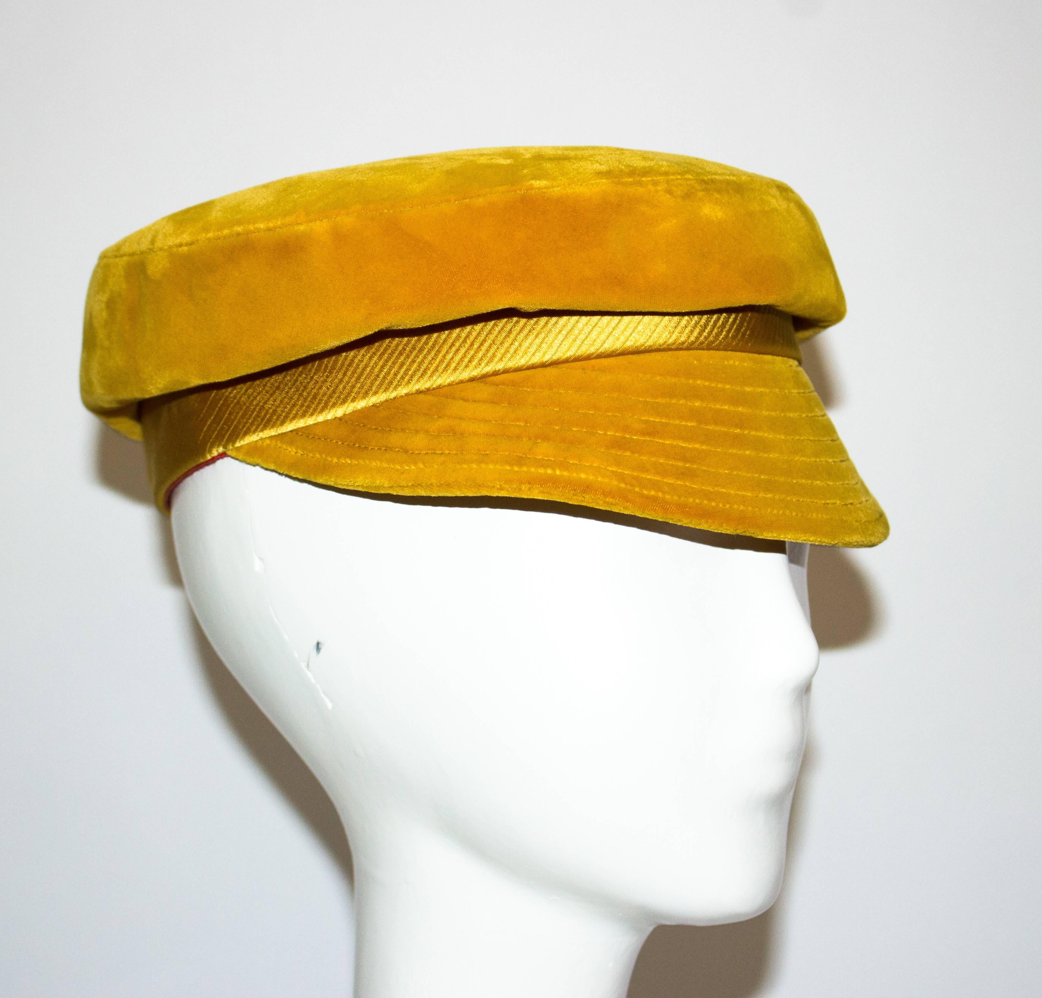 60s mustard yellow velvet Mr. John Joseph Magnin cap 


