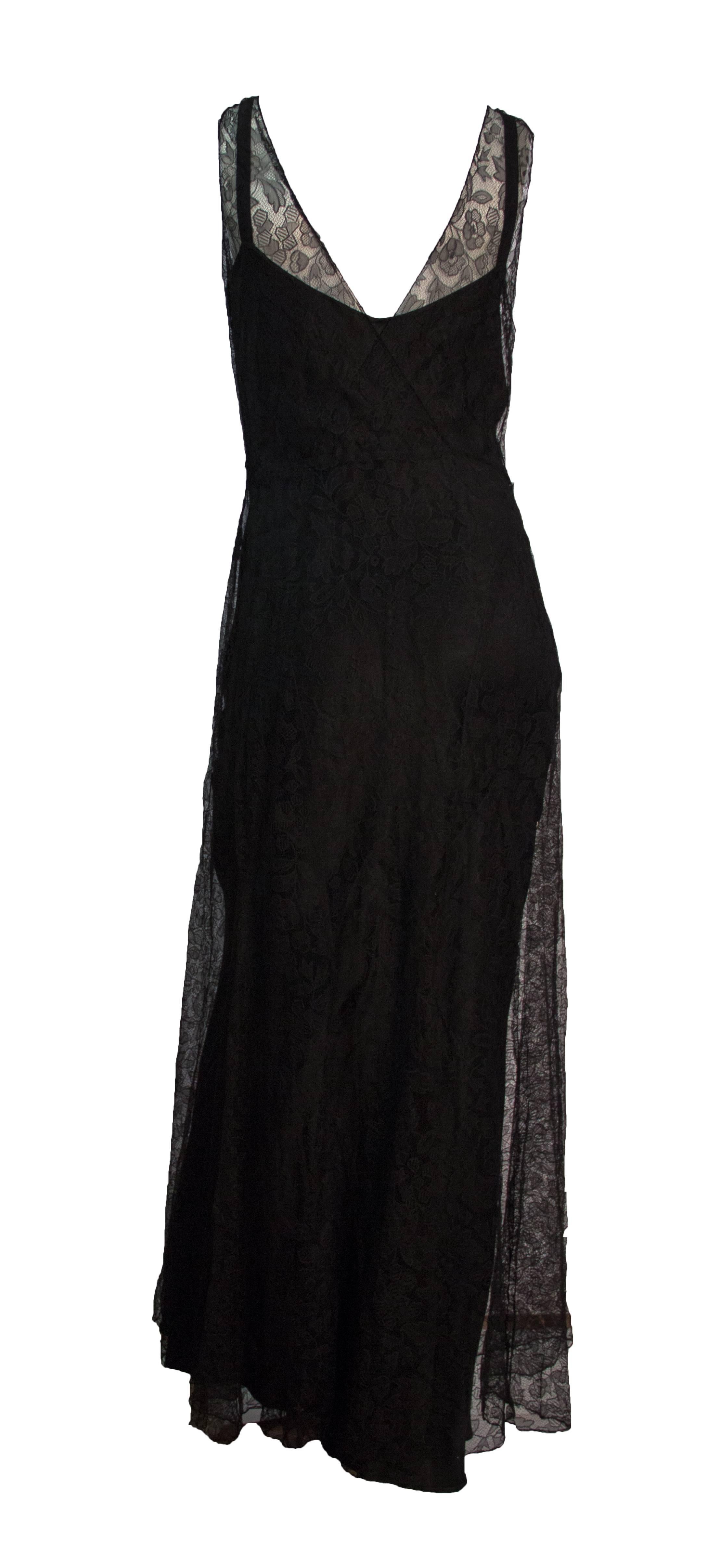 30s black lace evening gown with bias cut slip