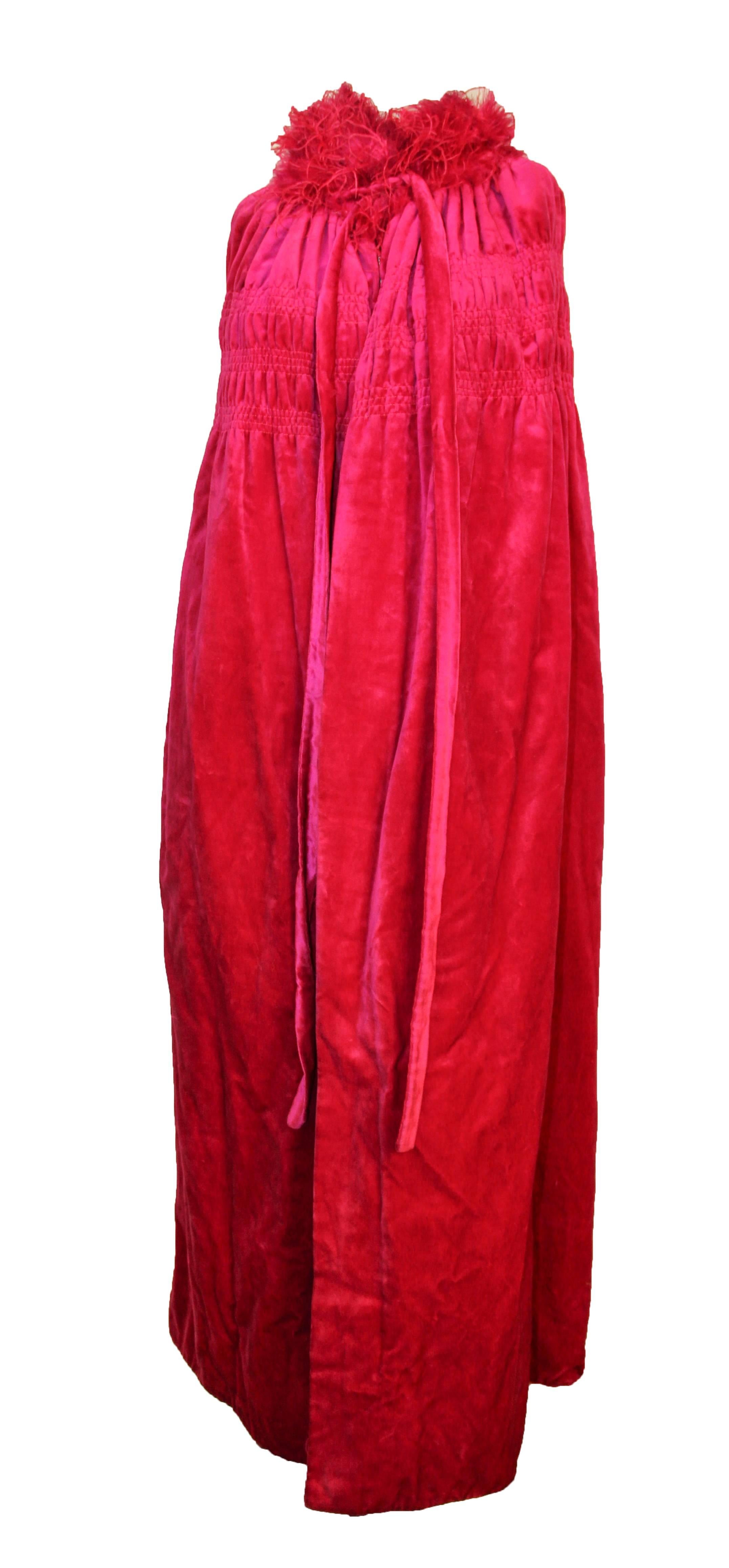 Red 20s Saks Magenta Feathered Velvet Cocoon Cape