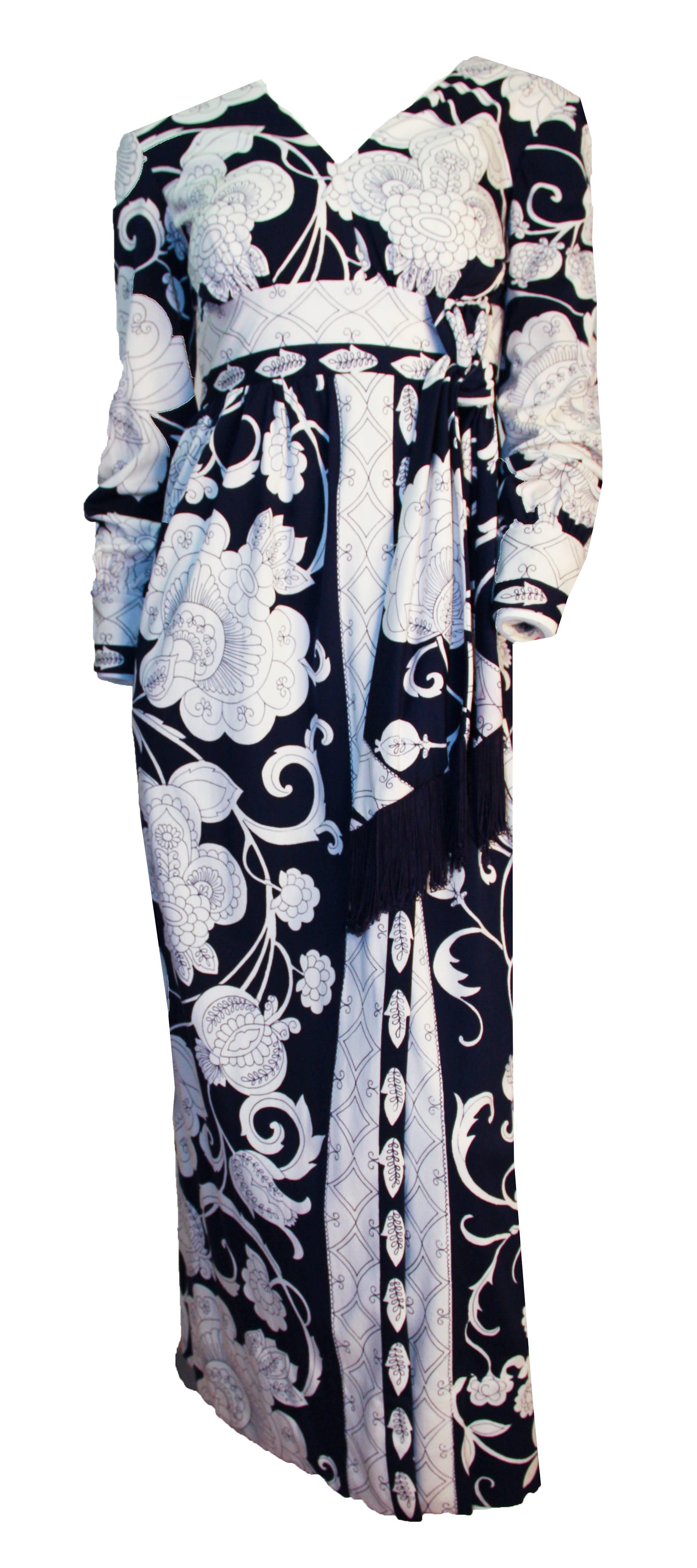 Gray 70s Navy & White Fantasy Print Dress 