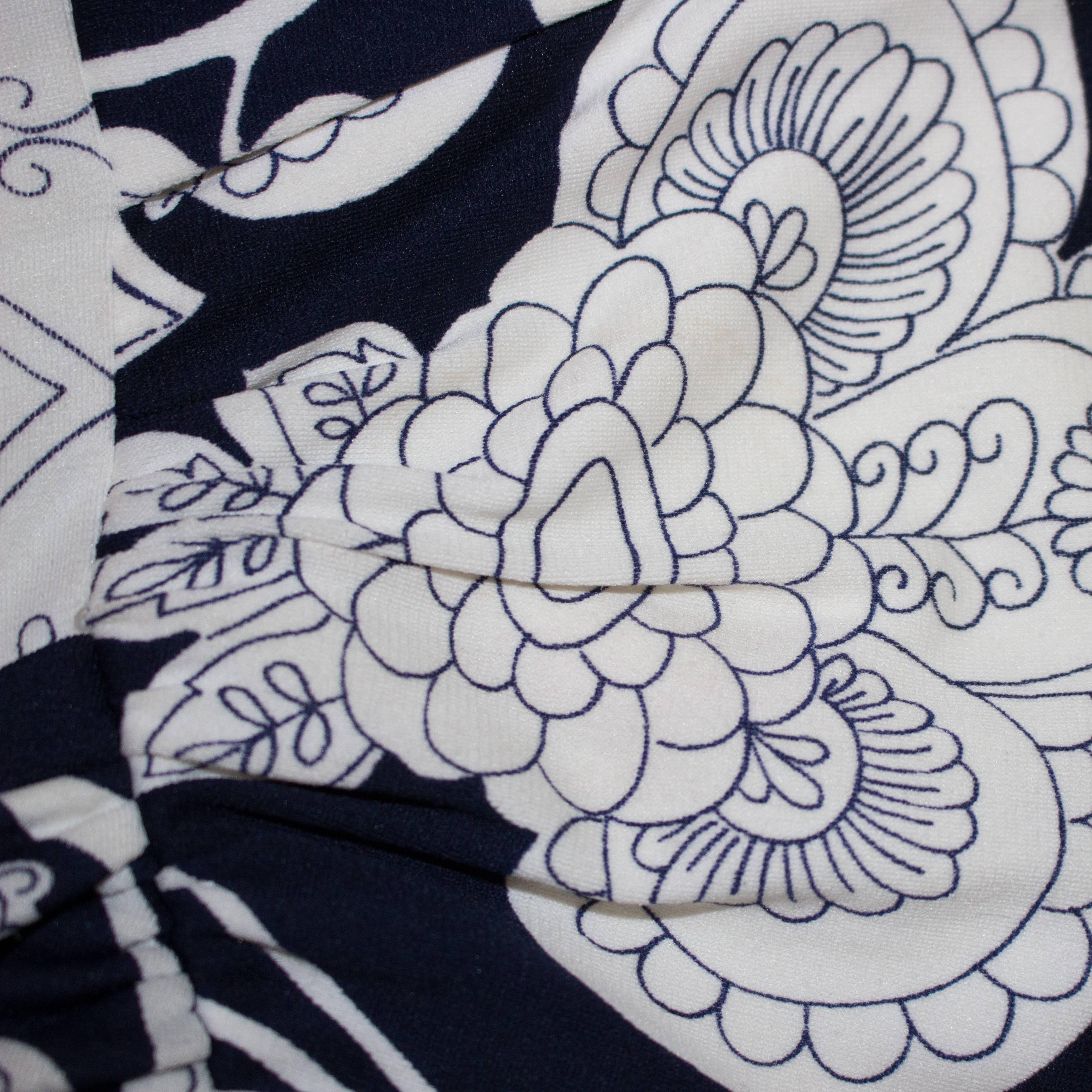 70s Navy & White Fantasy Print Dress  In Excellent Condition In San Francisco, CA