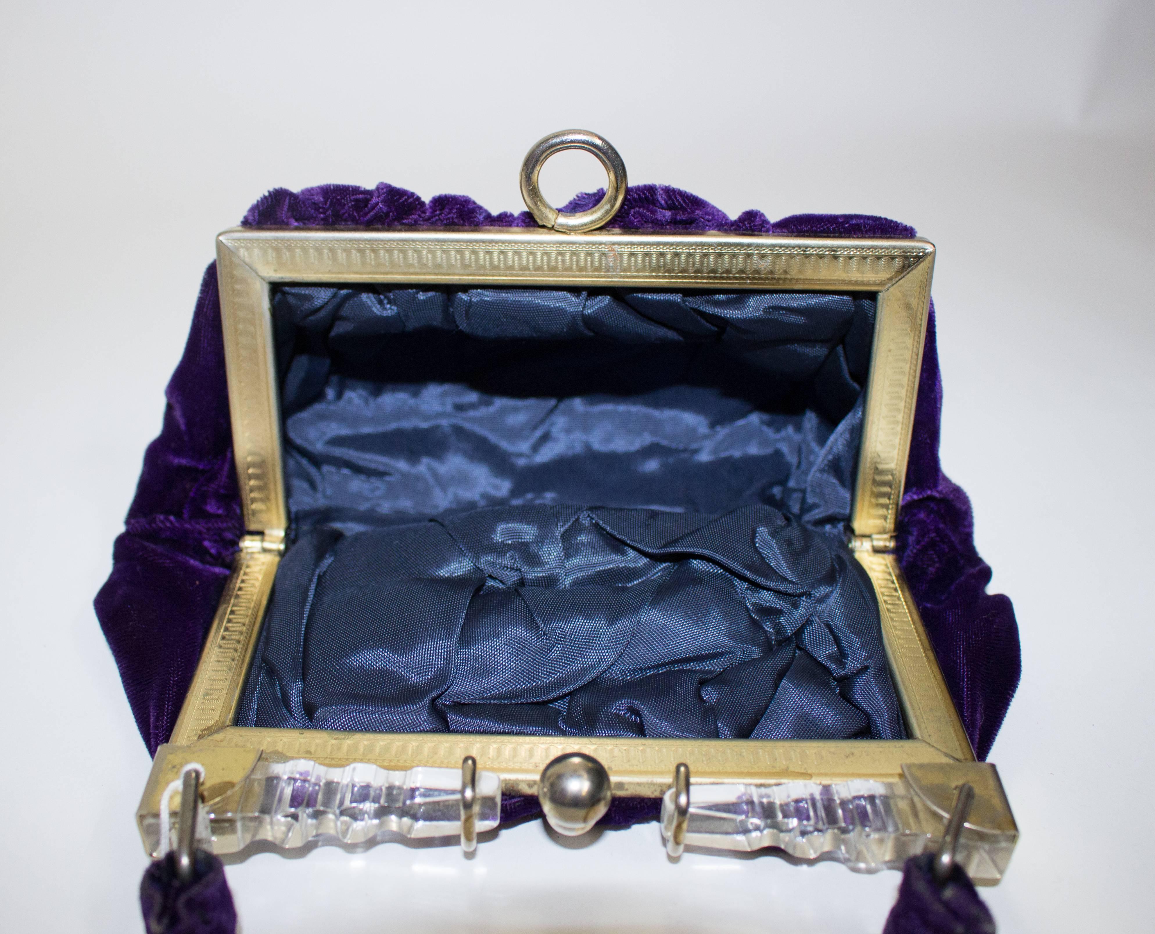 Black 30s Purple Velvet Evening Purse with Lucite Frame