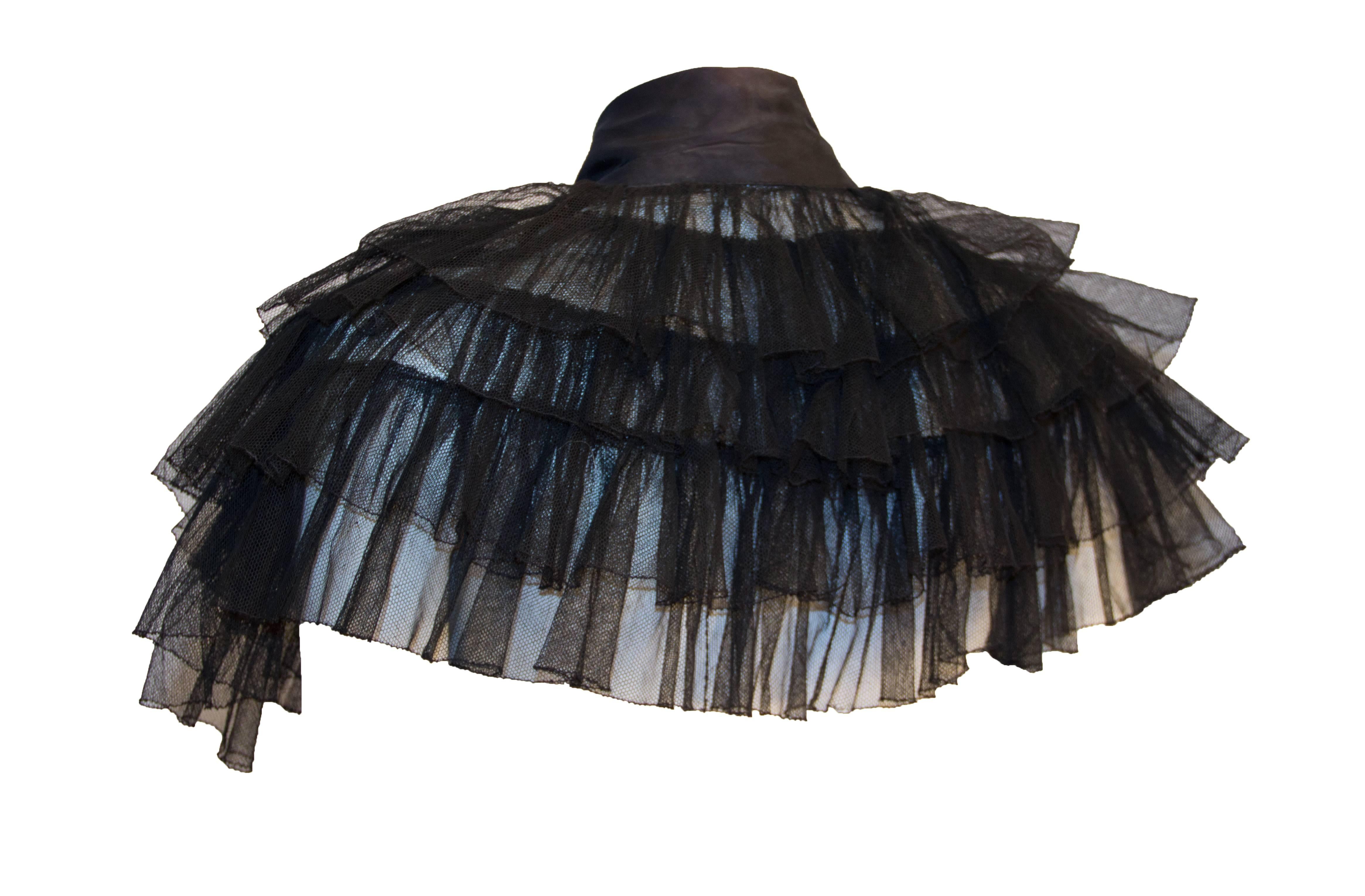 30s black mesh tiered ruffled capelet. 4 tiers of ruffles. Taffeta neck sash can be tied in a bow