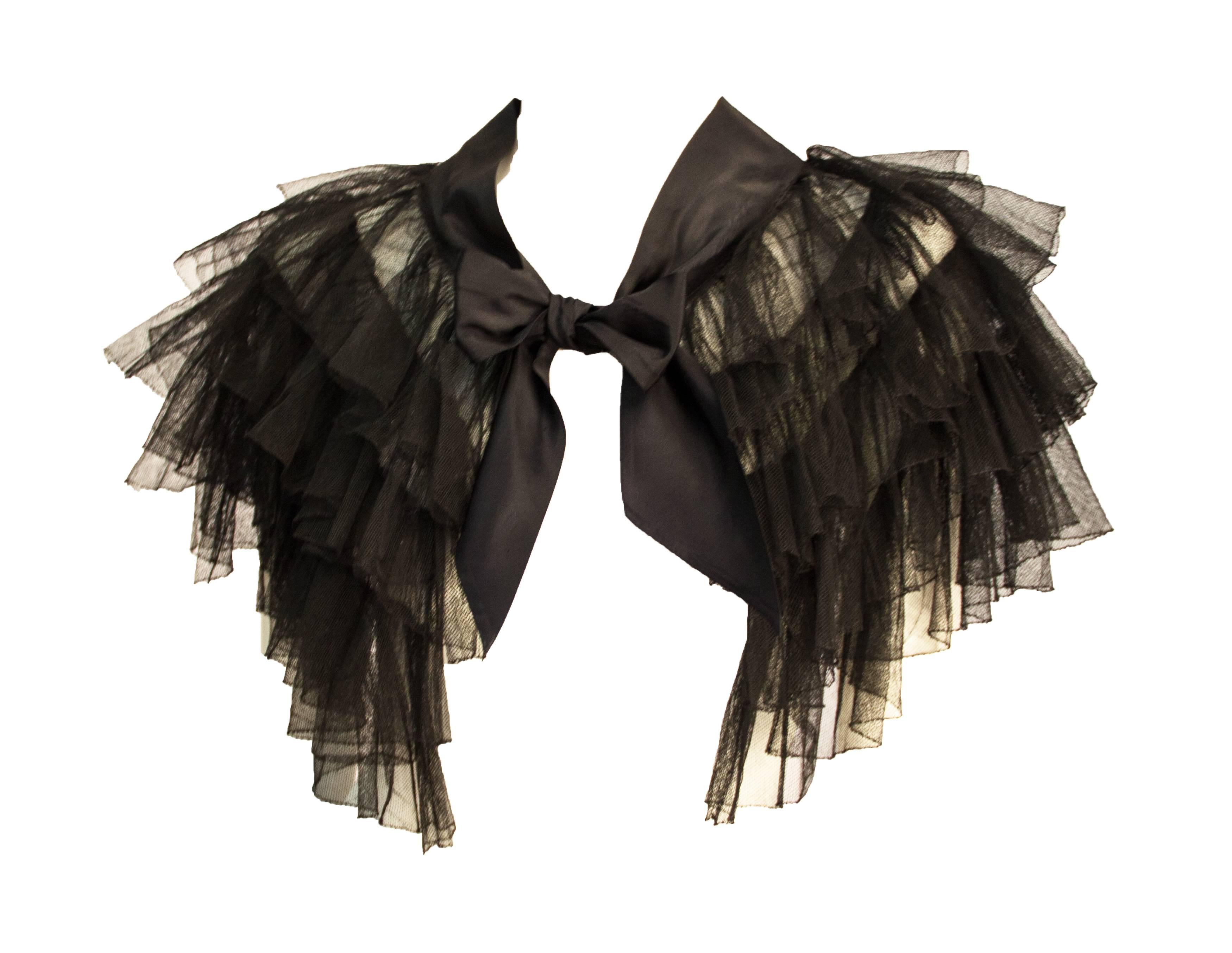 30s Black Mesh Ruffled Capelet  In Excellent Condition In San Francisco, CA