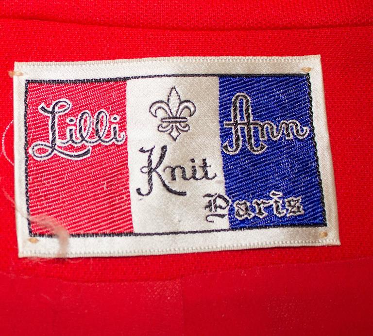 Women's 60s Lilli Ann Red Knit 3 Piece Suit  For Sale