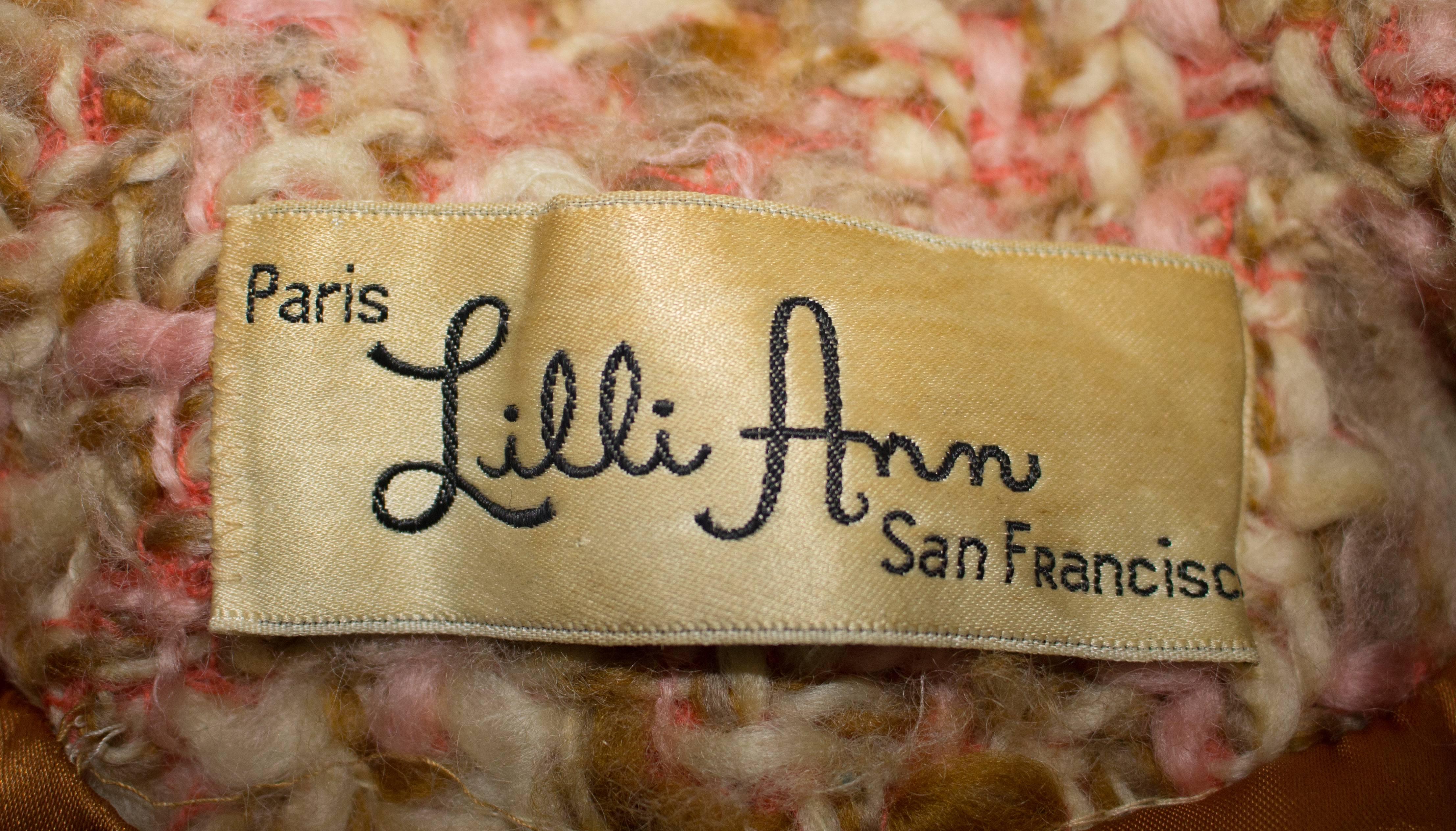 60s Lilli Ann Knit Tweed Pink and Tan Coat In Excellent Condition In San Francisco, CA